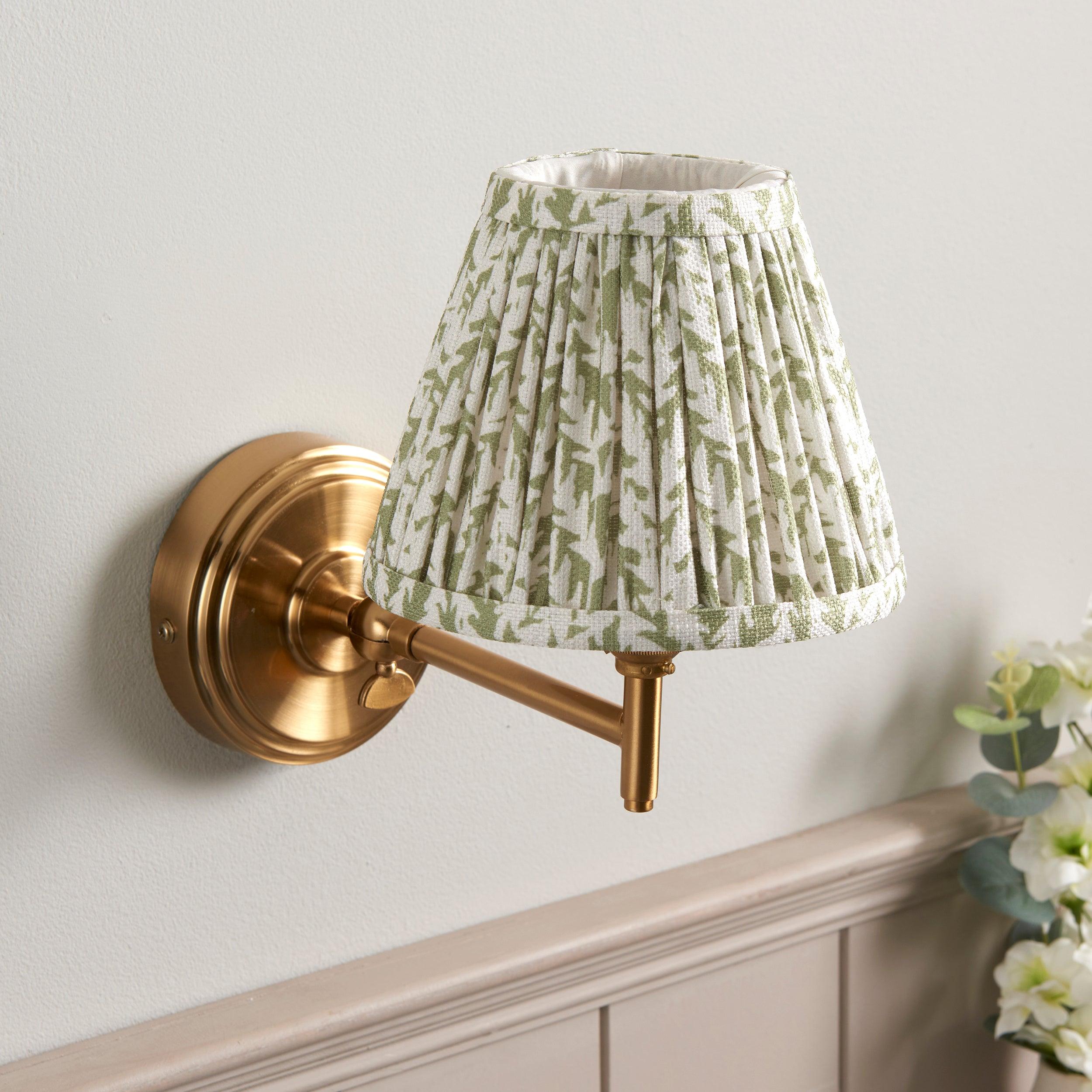 Step Fold Brass Wall Light & Leaf 16cm Herb Garden Green Shade