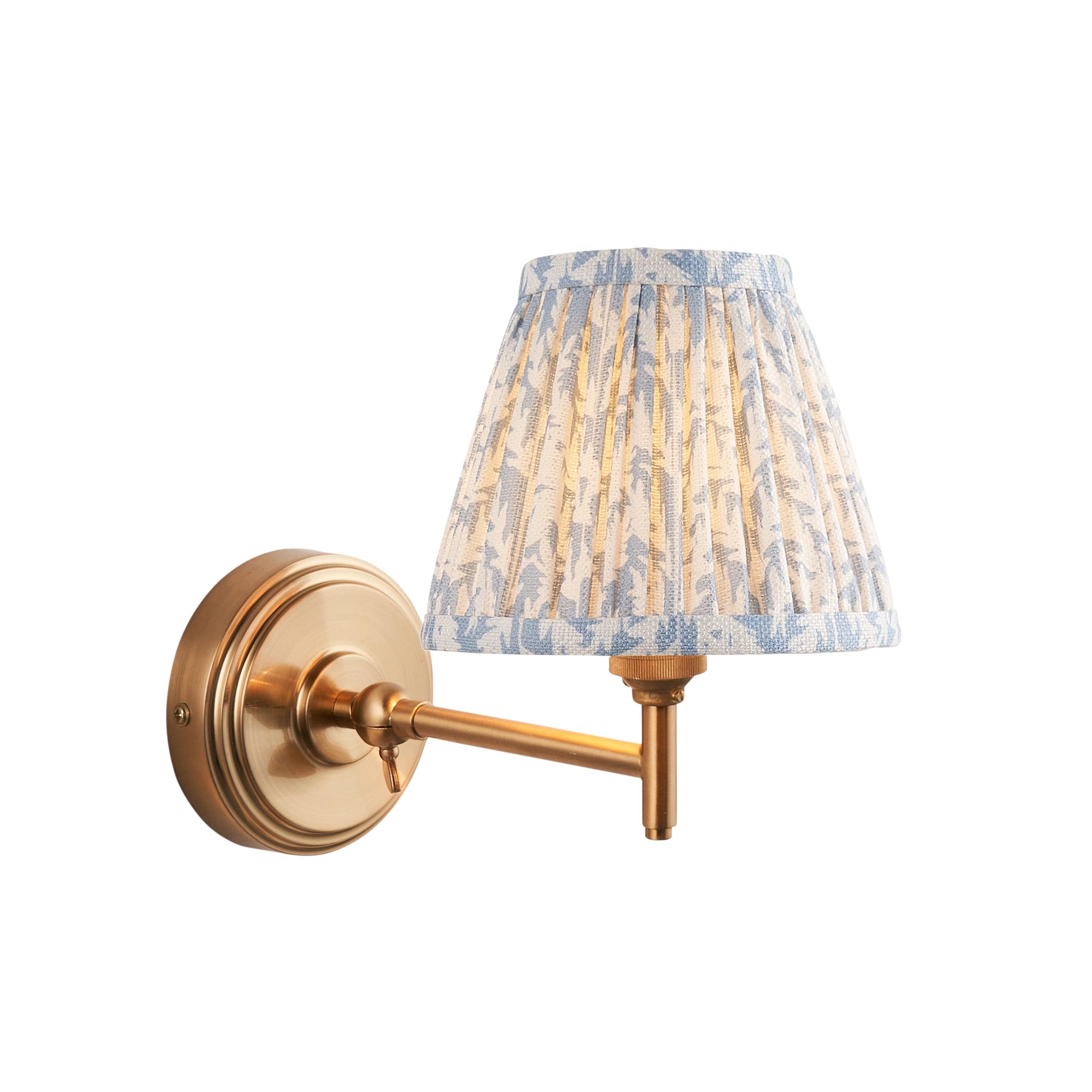 Step Fold Brass Wall Light & Leaf 16cm Shell Bay Blue Shade