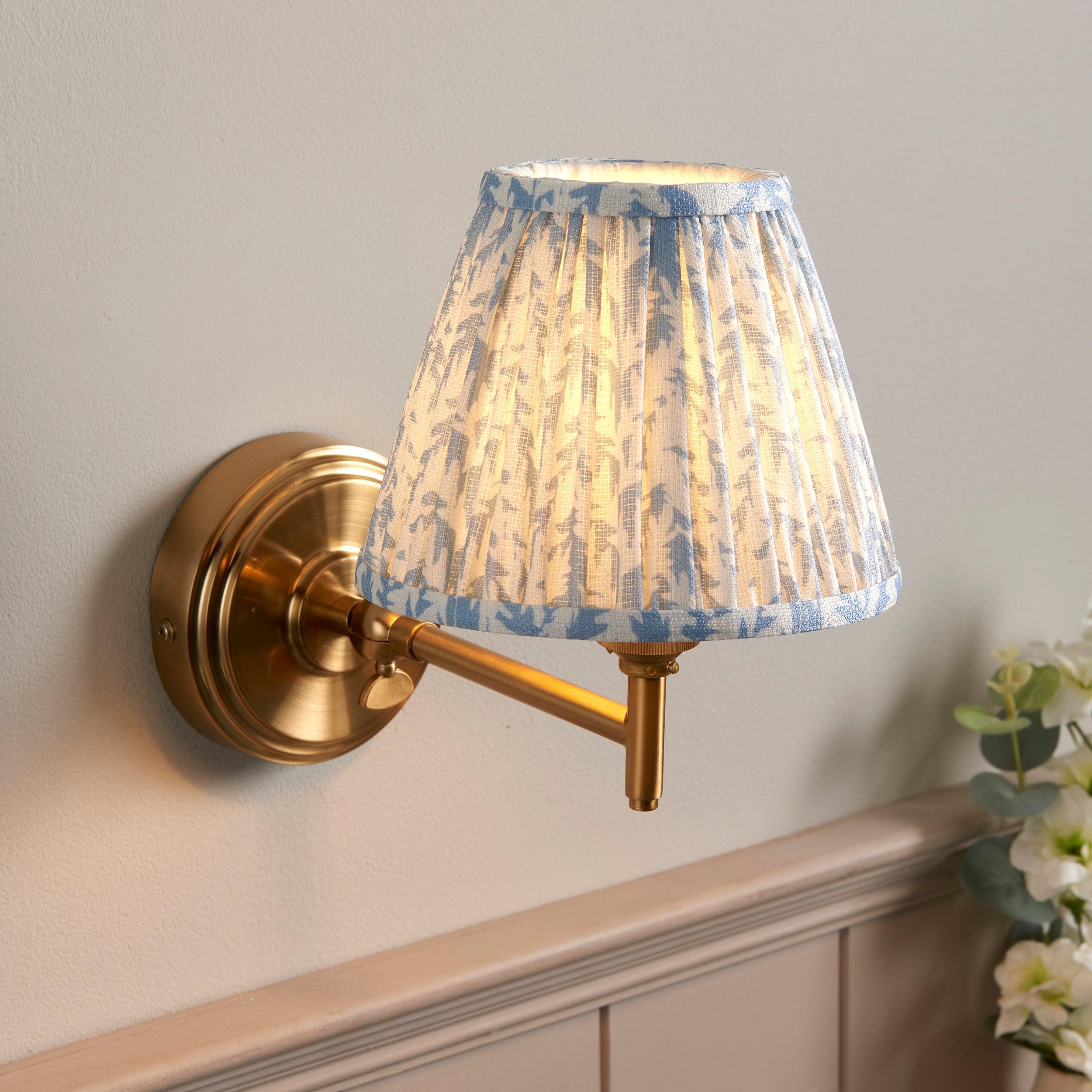 Step Fold Brass Wall Light & Leaf 16cm Shell Bay Blue Shade