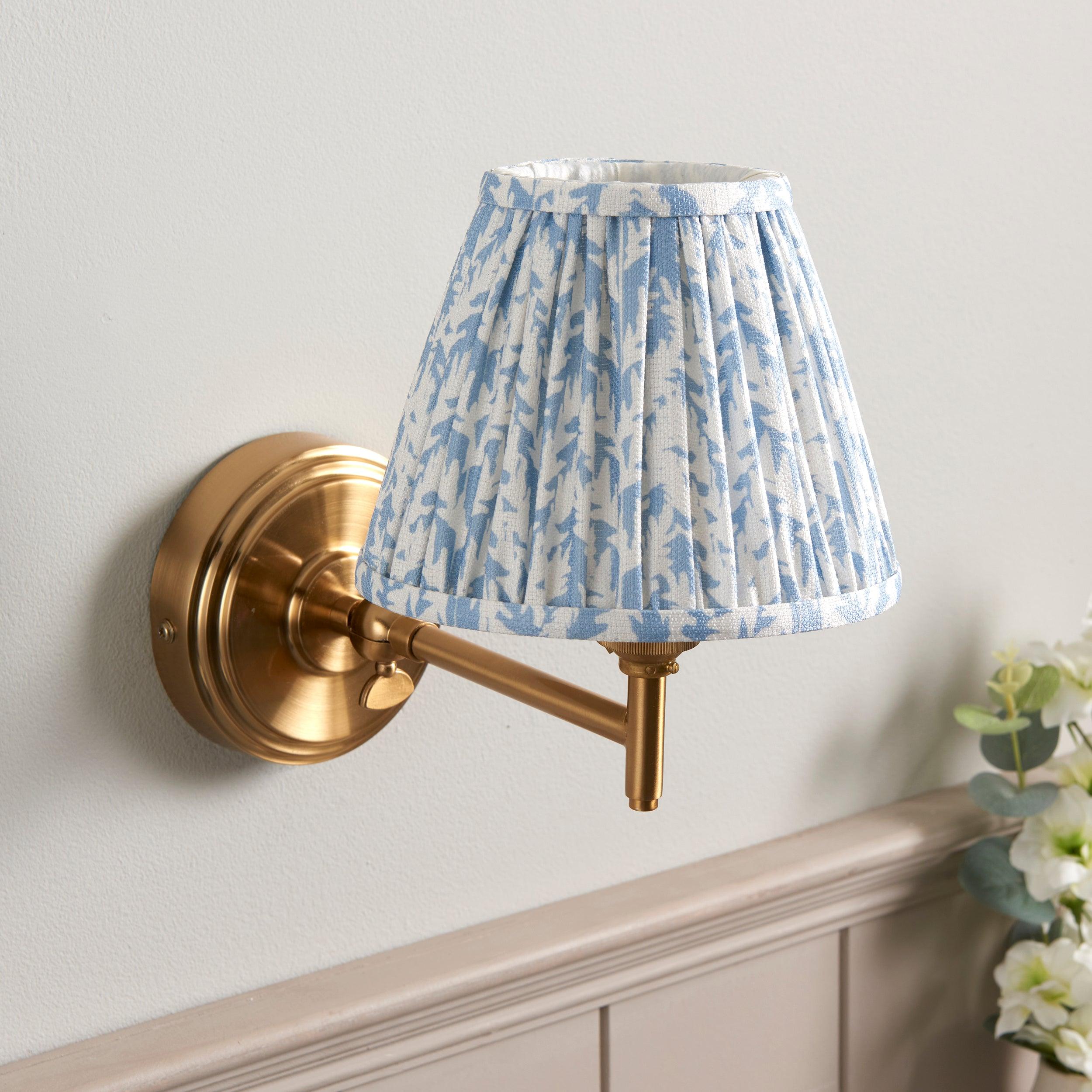 Step Fold Brass Wall Light & Leaf 16cm Shell Bay Blue Shade