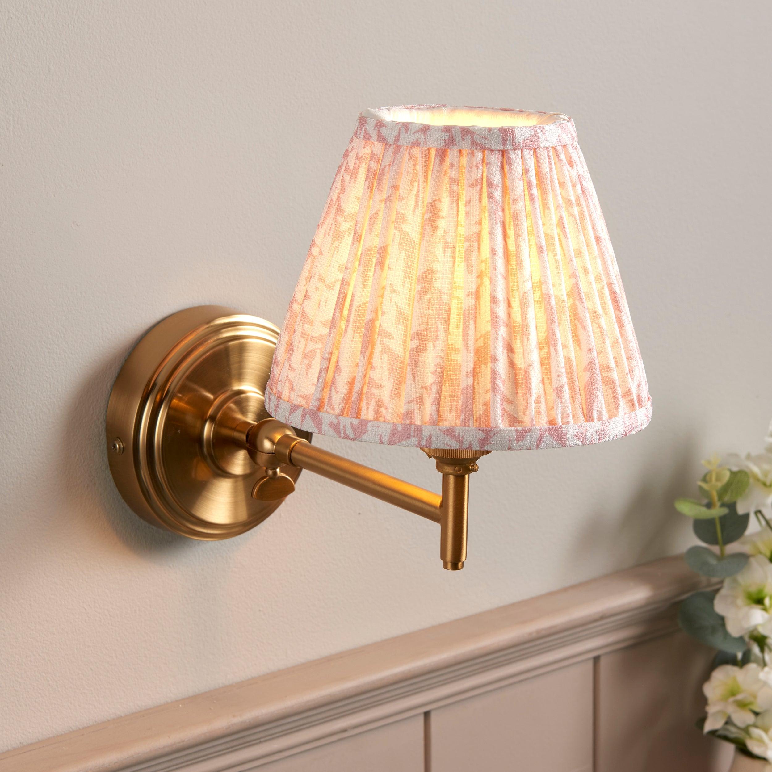 Step Fold Brass Wall Light & Leaf 16cm Peachy keen Shade