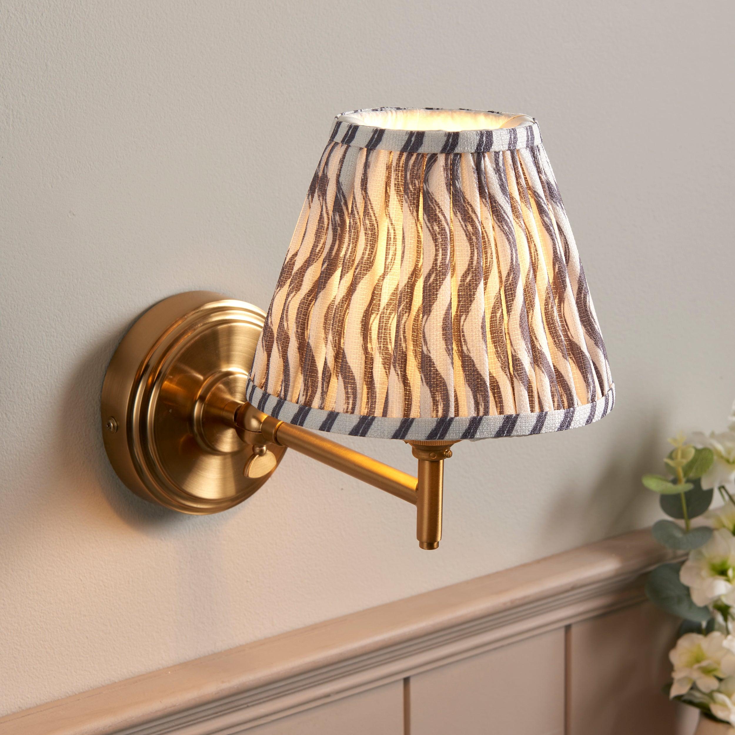 Step Fold Brass Wall Light & Ripple 16cm Pearl Grey Shade