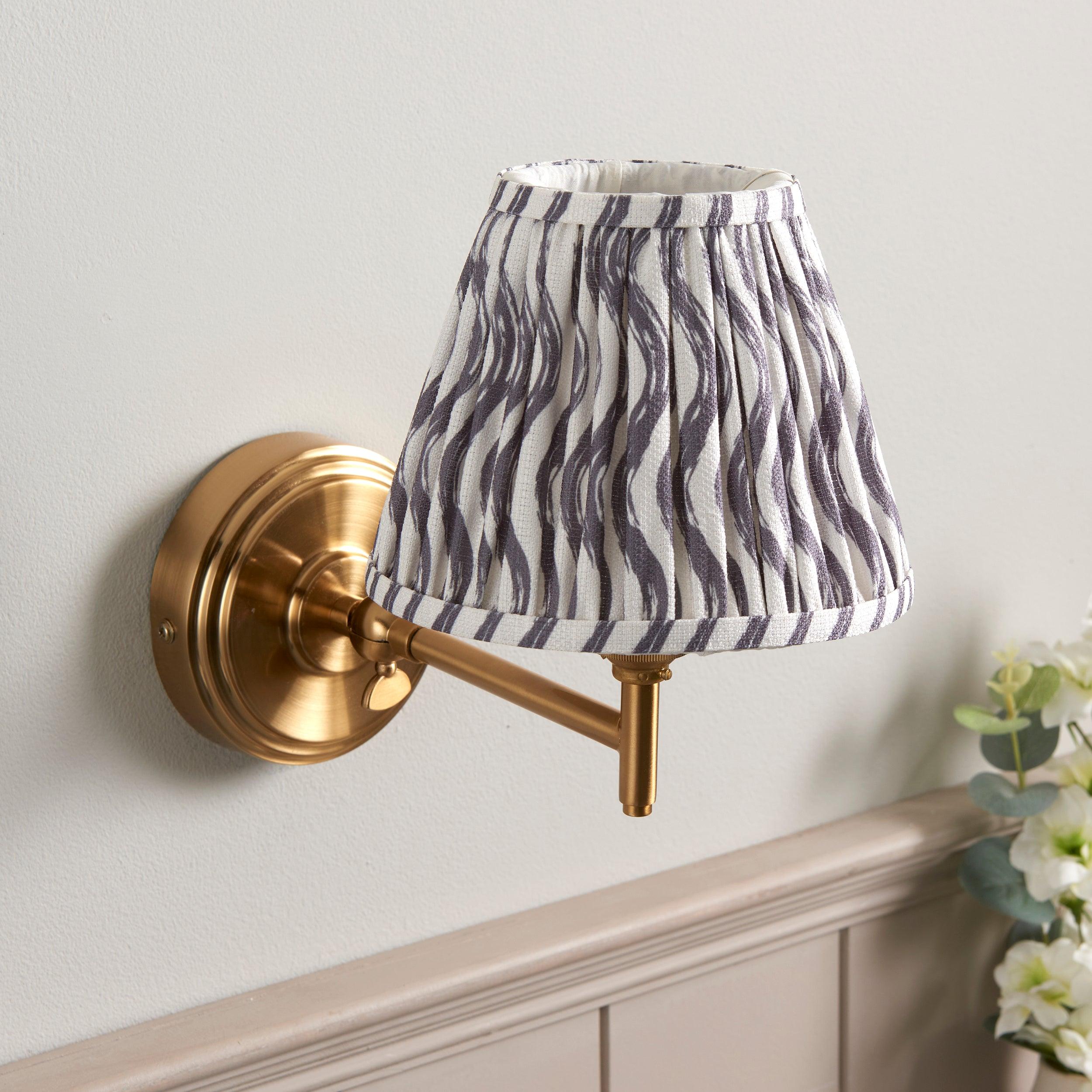 Step Fold Brass Wall Light & Ripple 16cm Pearl Grey Shade