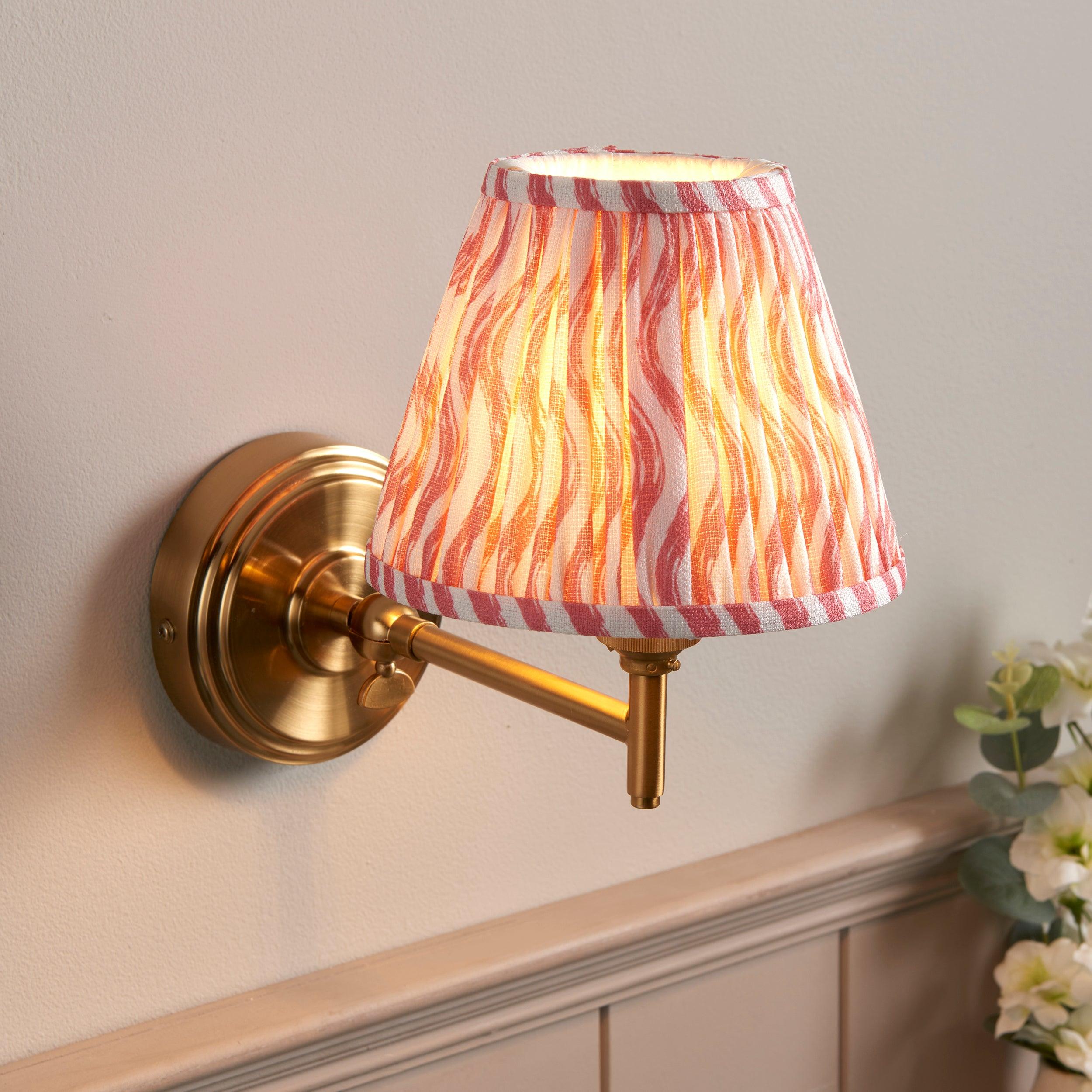 Step Fold Brass Wall Light & Ripple 16cm Coral Pink Shade