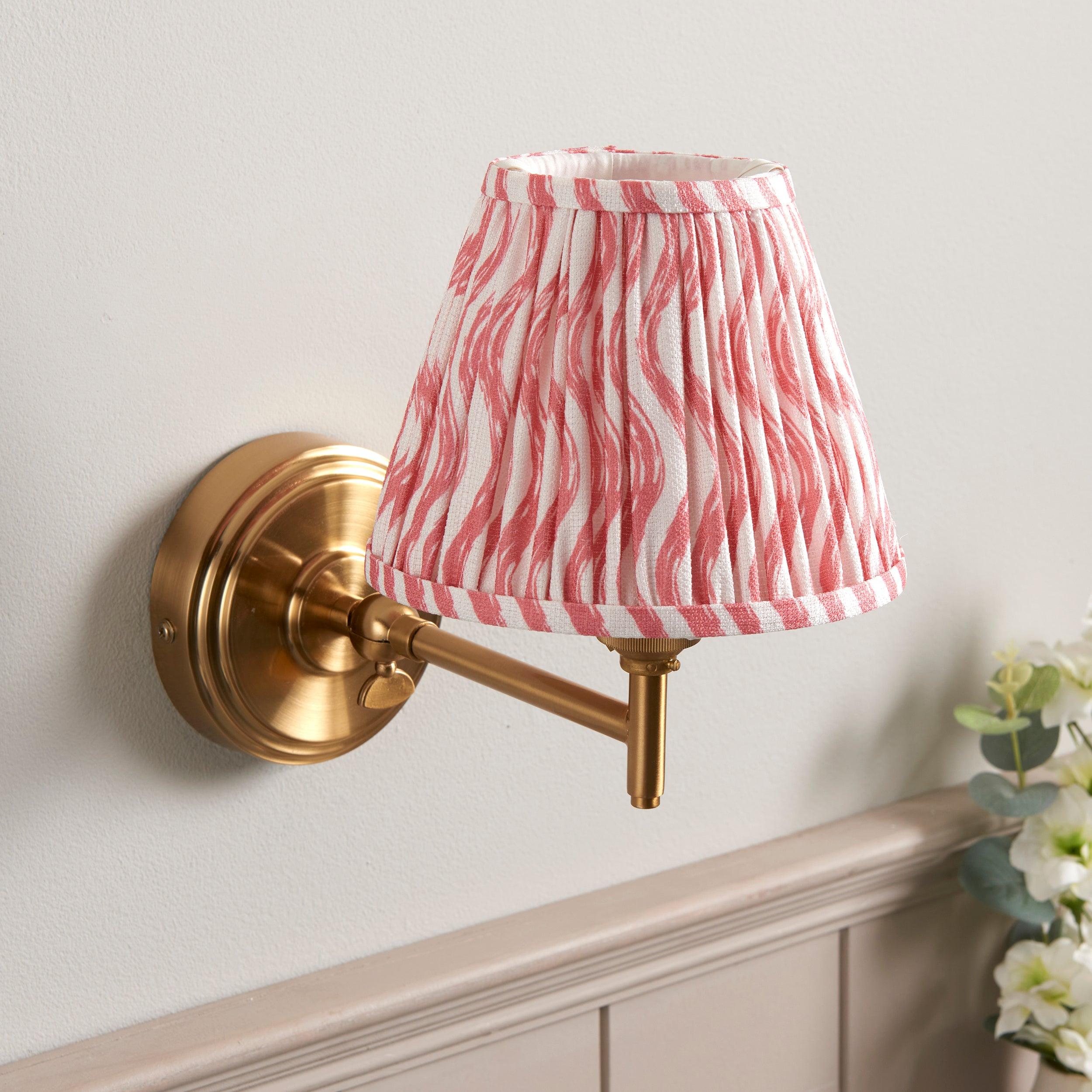 Step Fold Brass Wall Light & Ripple 16cm Coral Pink Shade