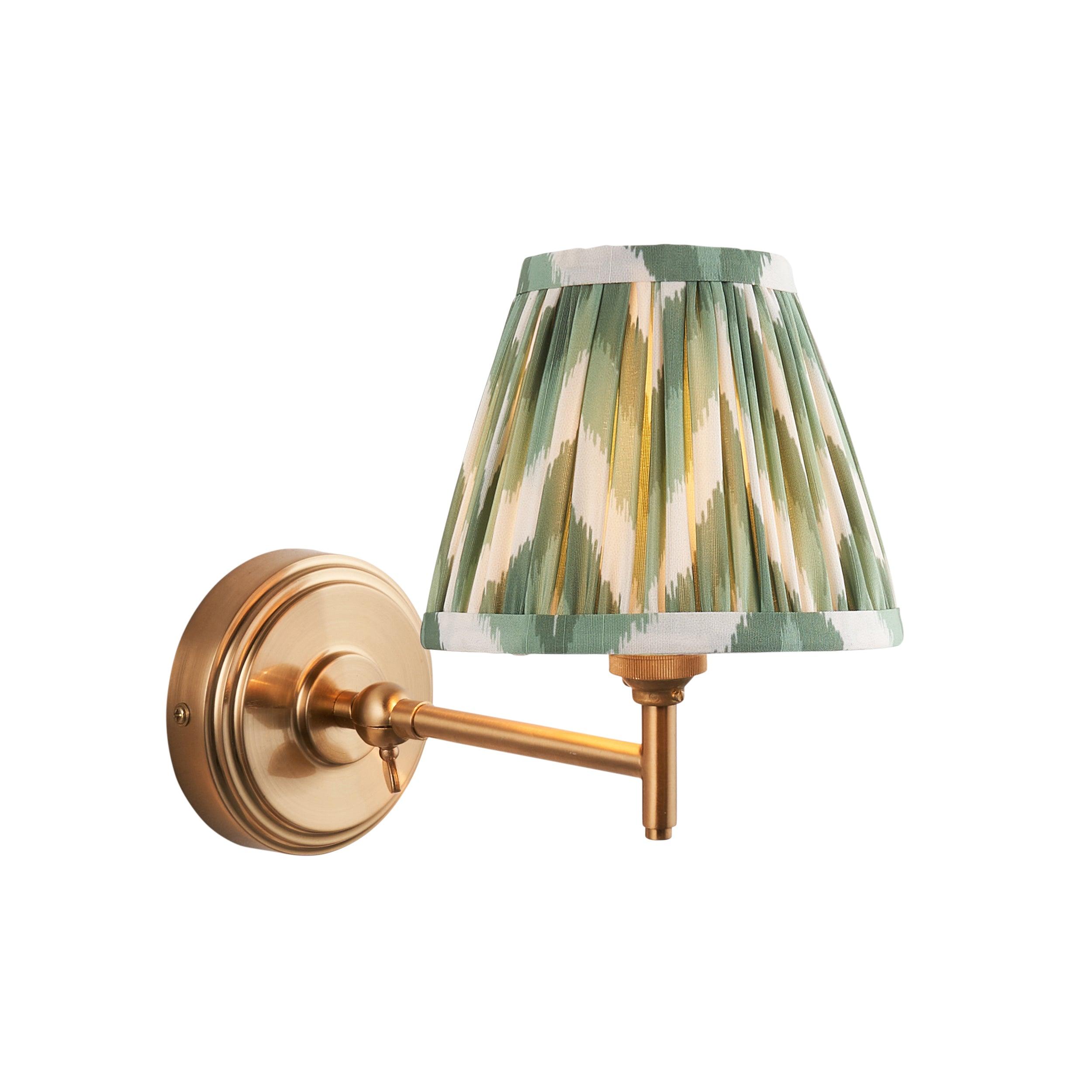 Step Fold Brass Wall Light & Zigzag 16cm Cotswold Green Shade