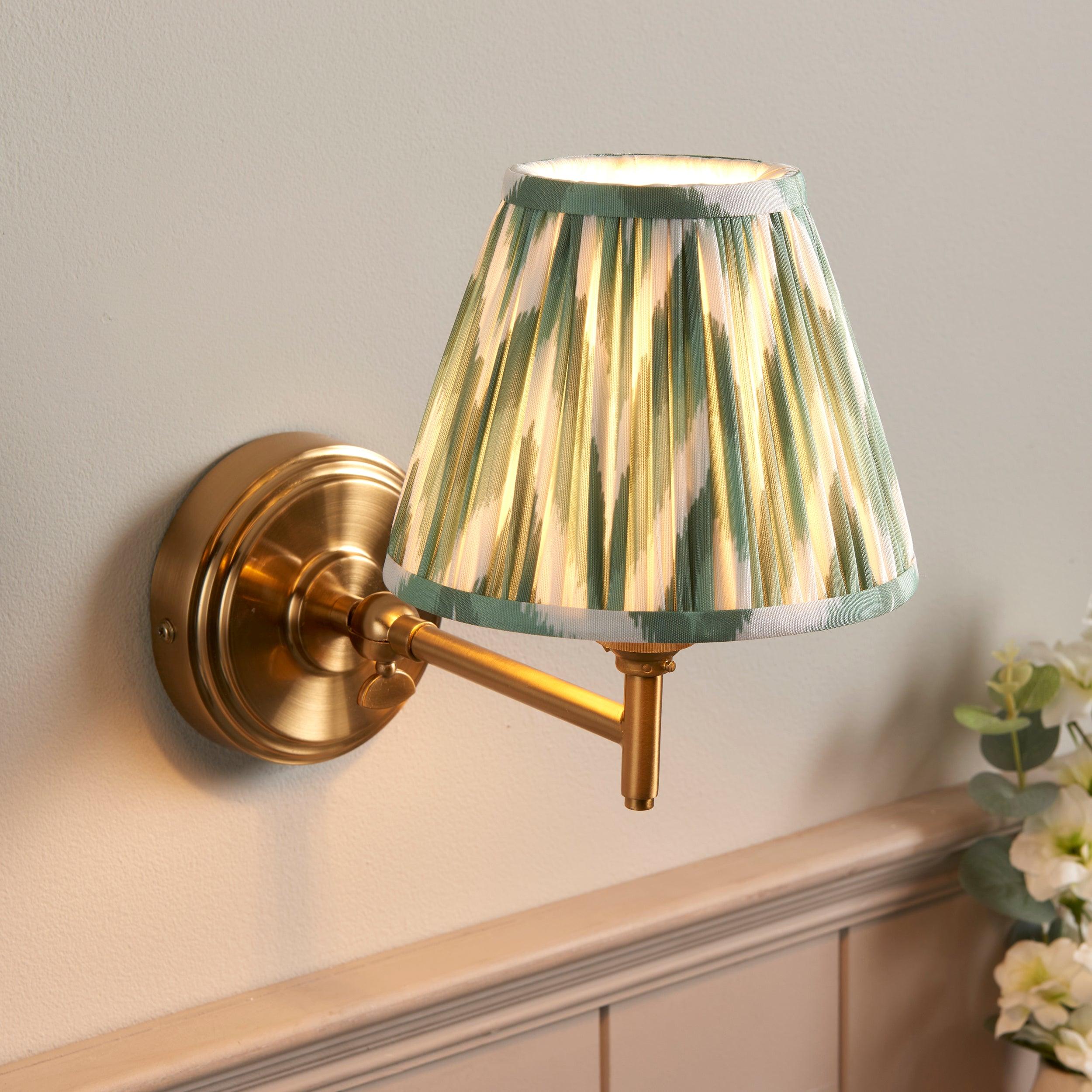 Step Fold Brass Wall Light & Zigzag 16cm Cotswold Green Shade