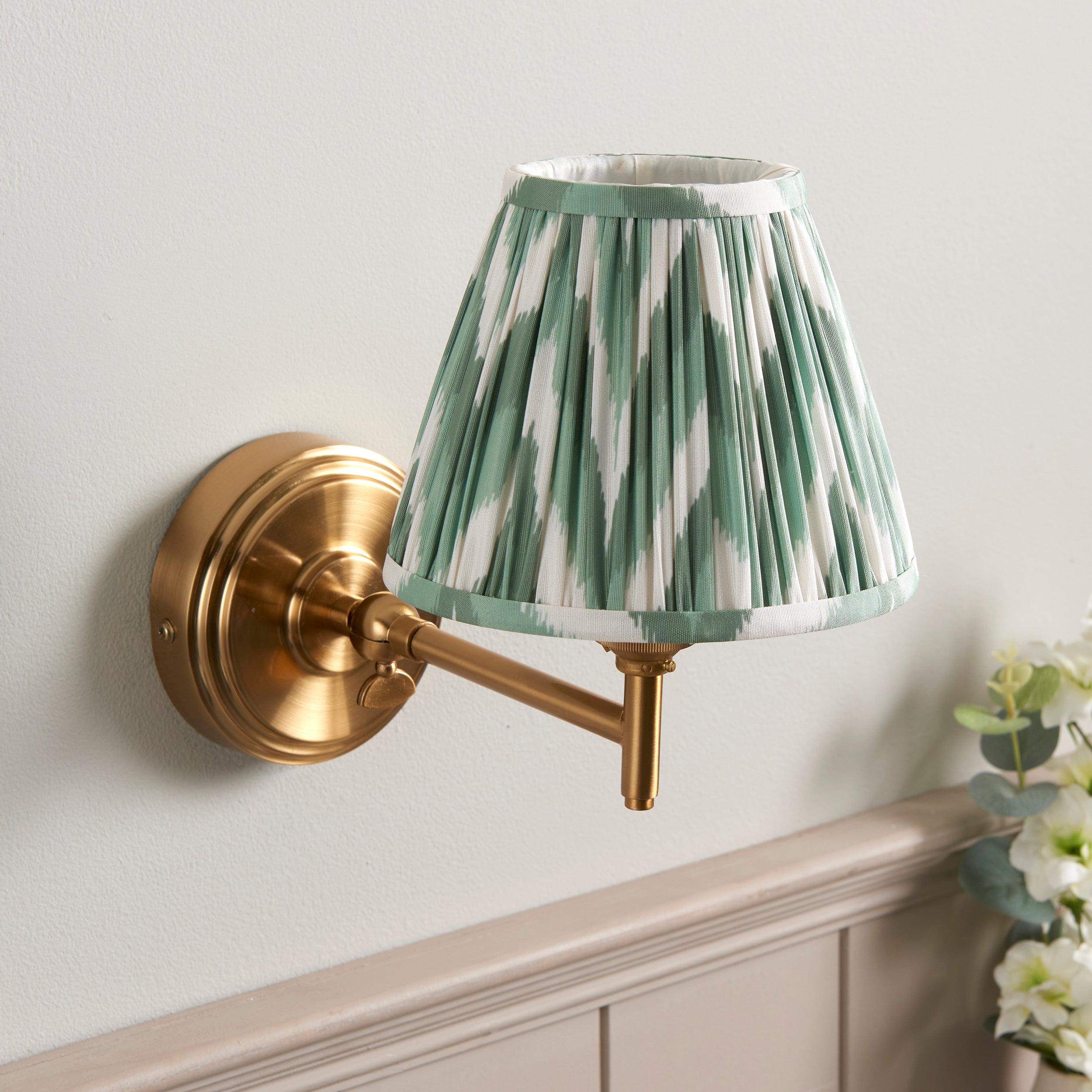 Step Fold Brass Wall Light & Zigzag 16cm Cotswold Green Shade
