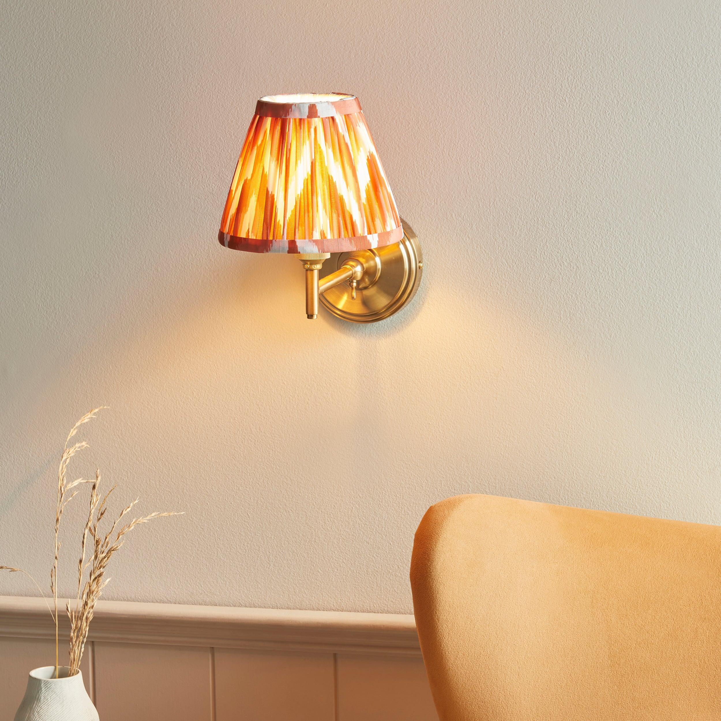 Step Fold Brass Wall Light & Zigzag 16cm Apricot Orange Shade