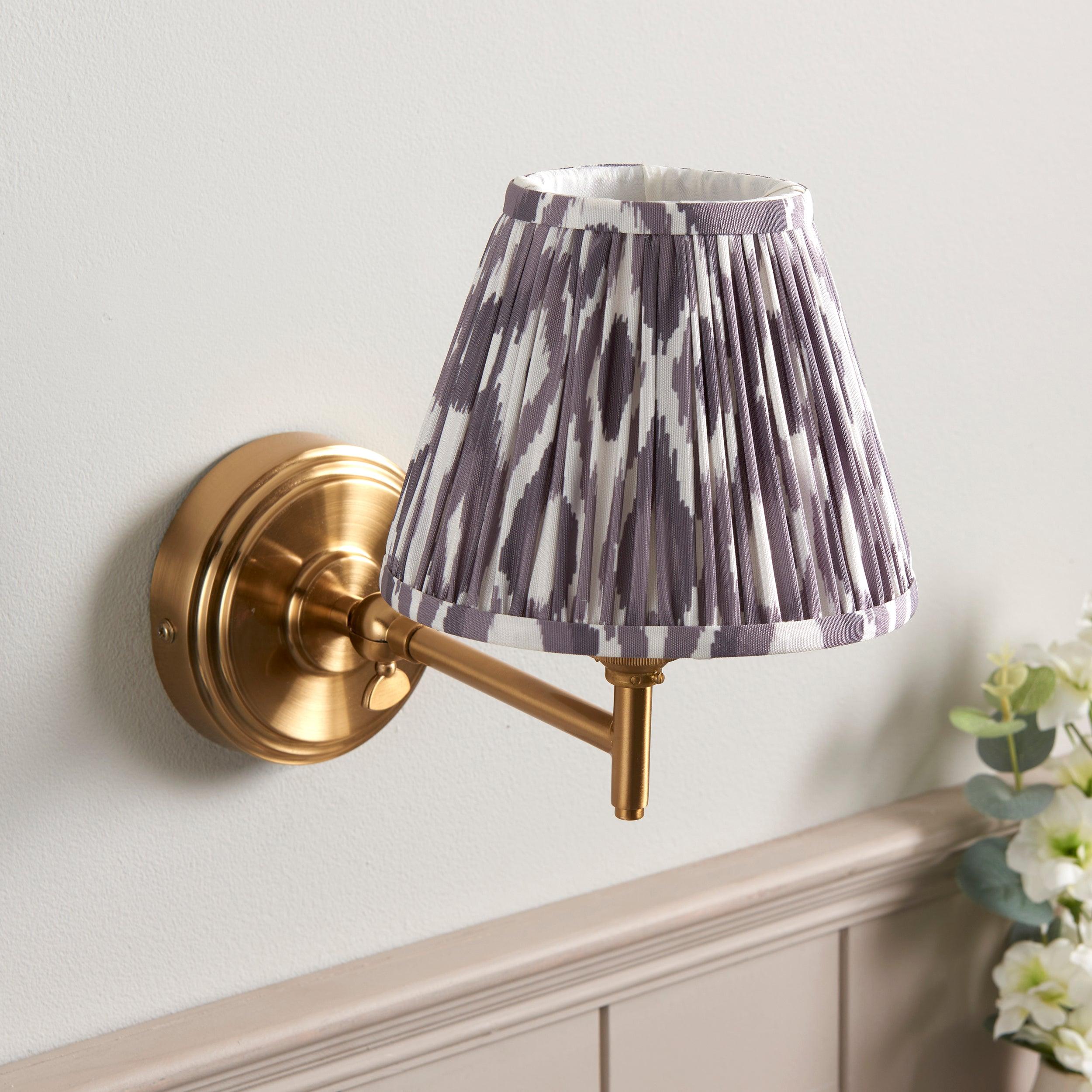 Step Fold Brass Wall Light & Ikat 16cm Pearl Grey Shade