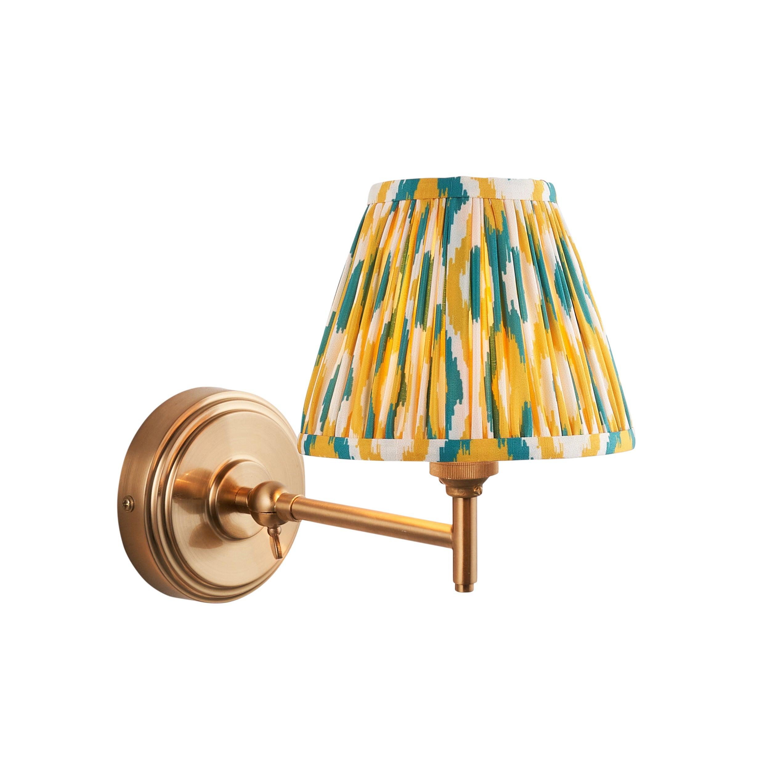 Step Fold Brass Wall Light & Ikat 16cm Yellow & Jade Shade