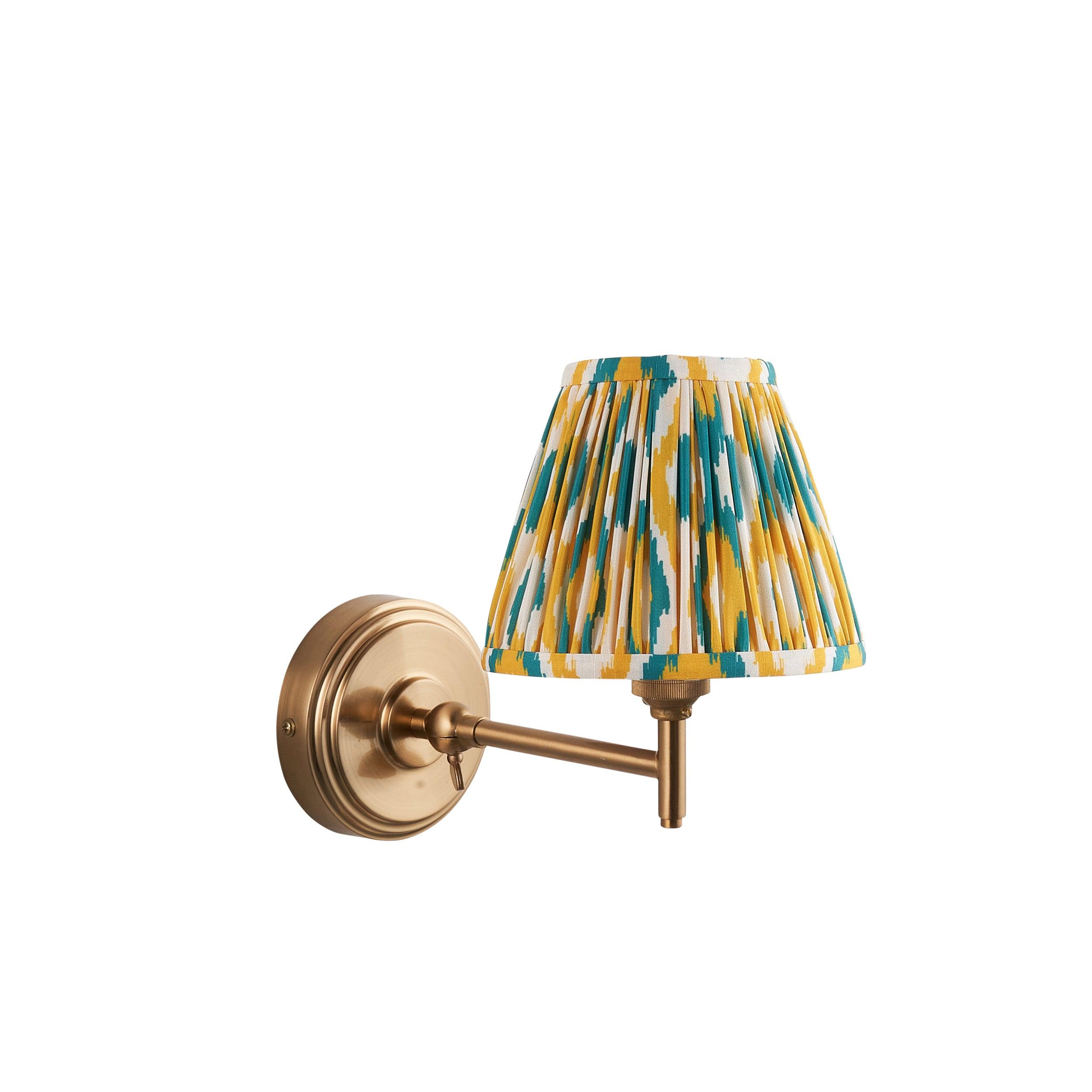 Step Fold Brass Wall Light & Ikat 16cm Yellow & Jade Shade