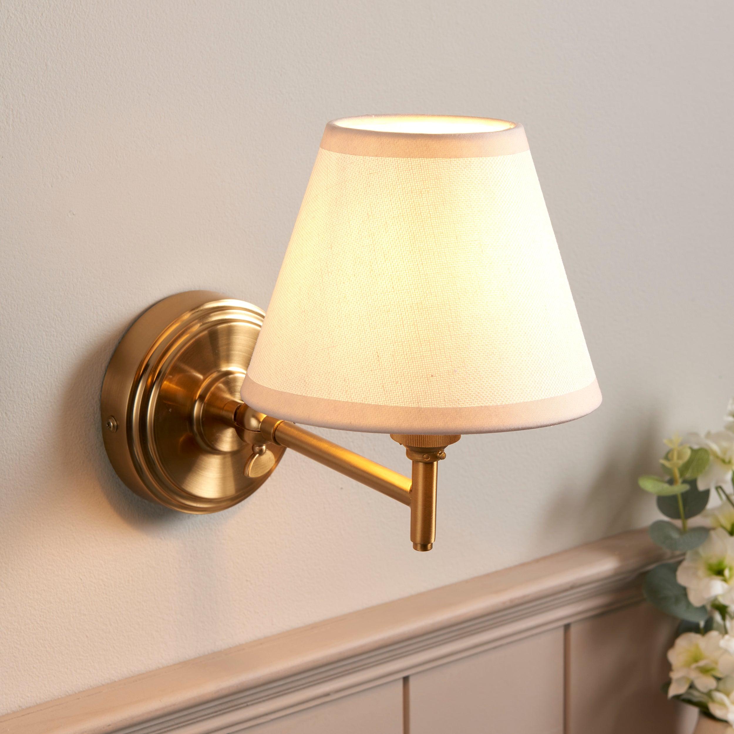 Step Fold Brass Wall Light & Ivy 16cm Vintage white Shade