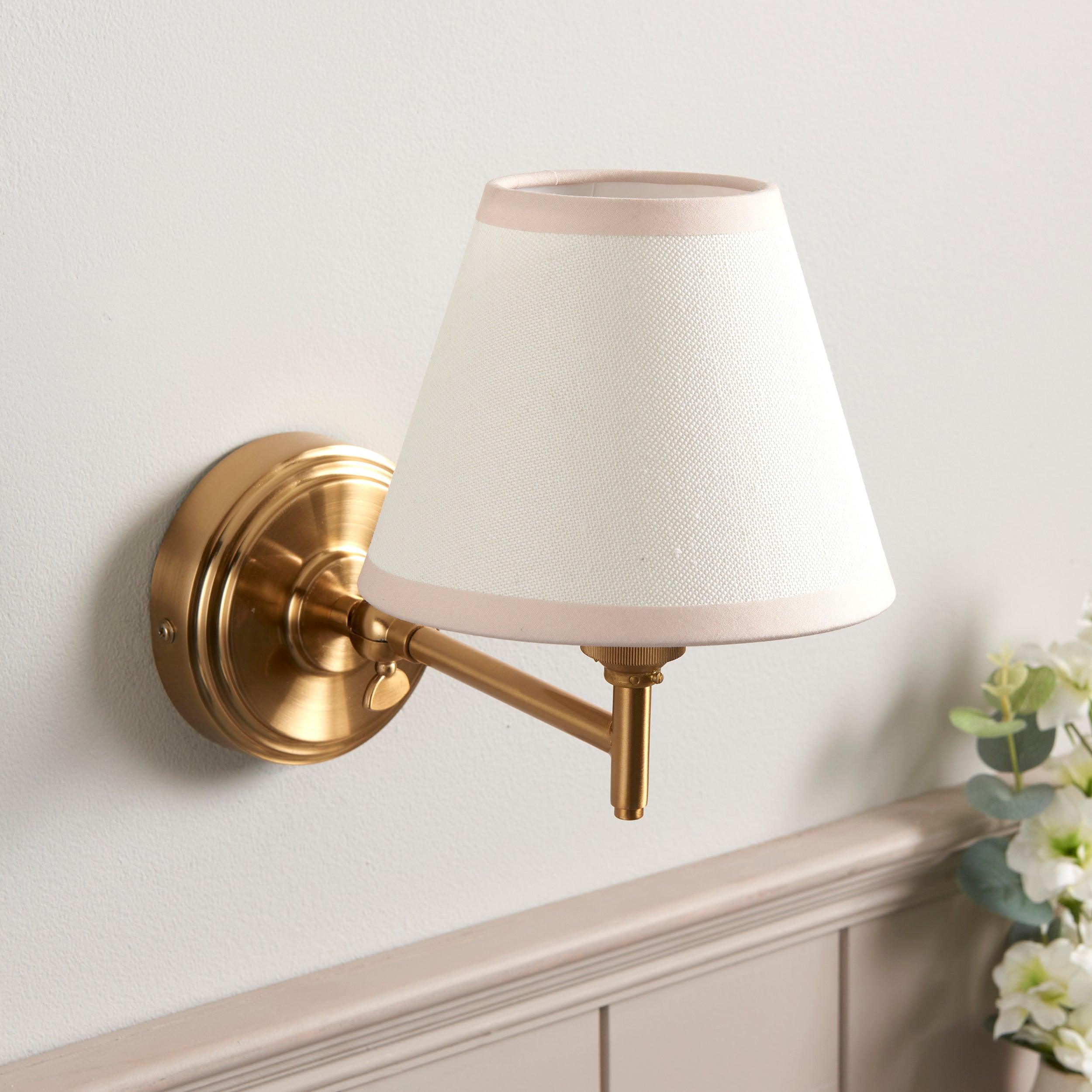 Step Fold Brass Wall Light & Ivy 16cm Vintage white Shade