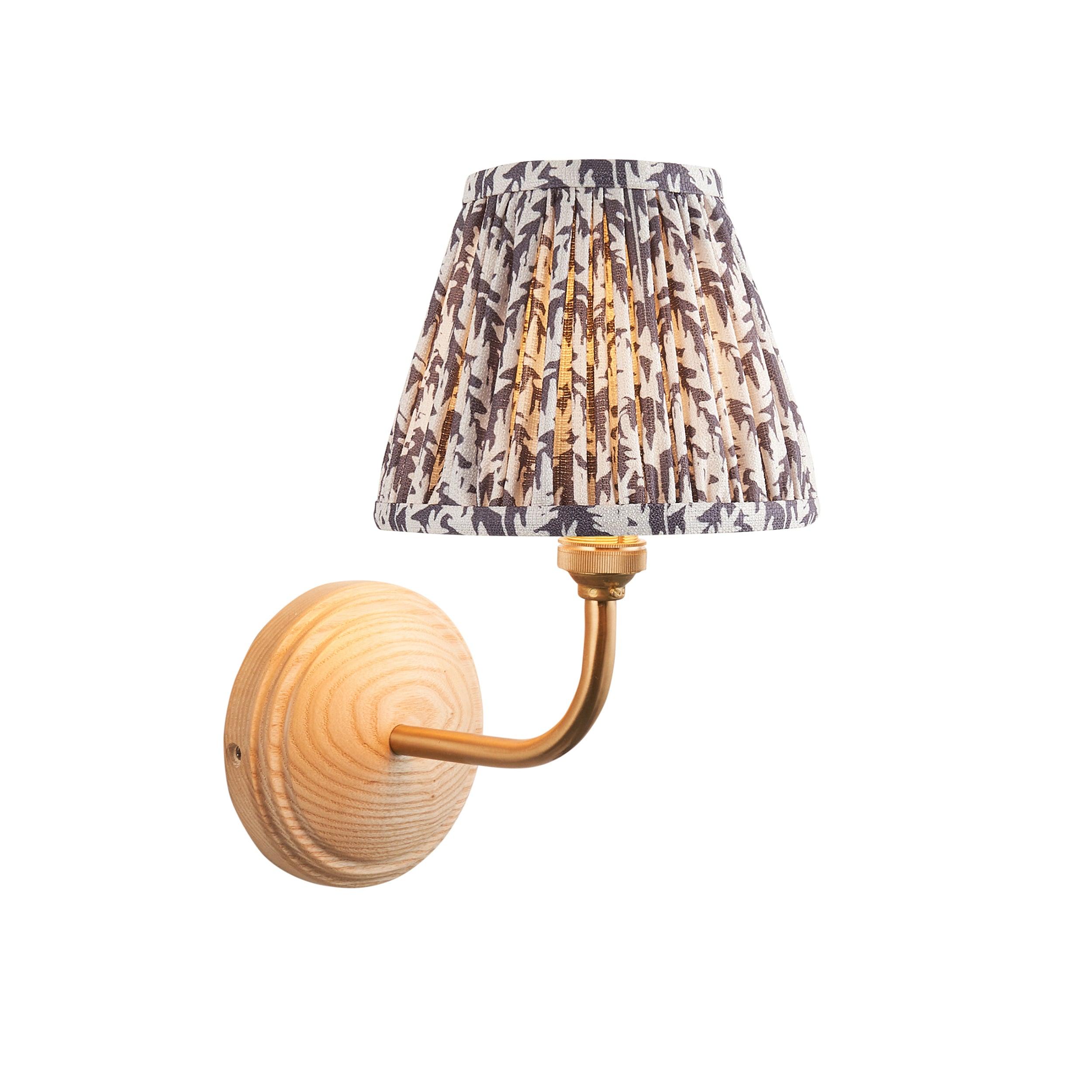 Wood Arc Wall Light & Leaf 16cm Pearl Grey Shade