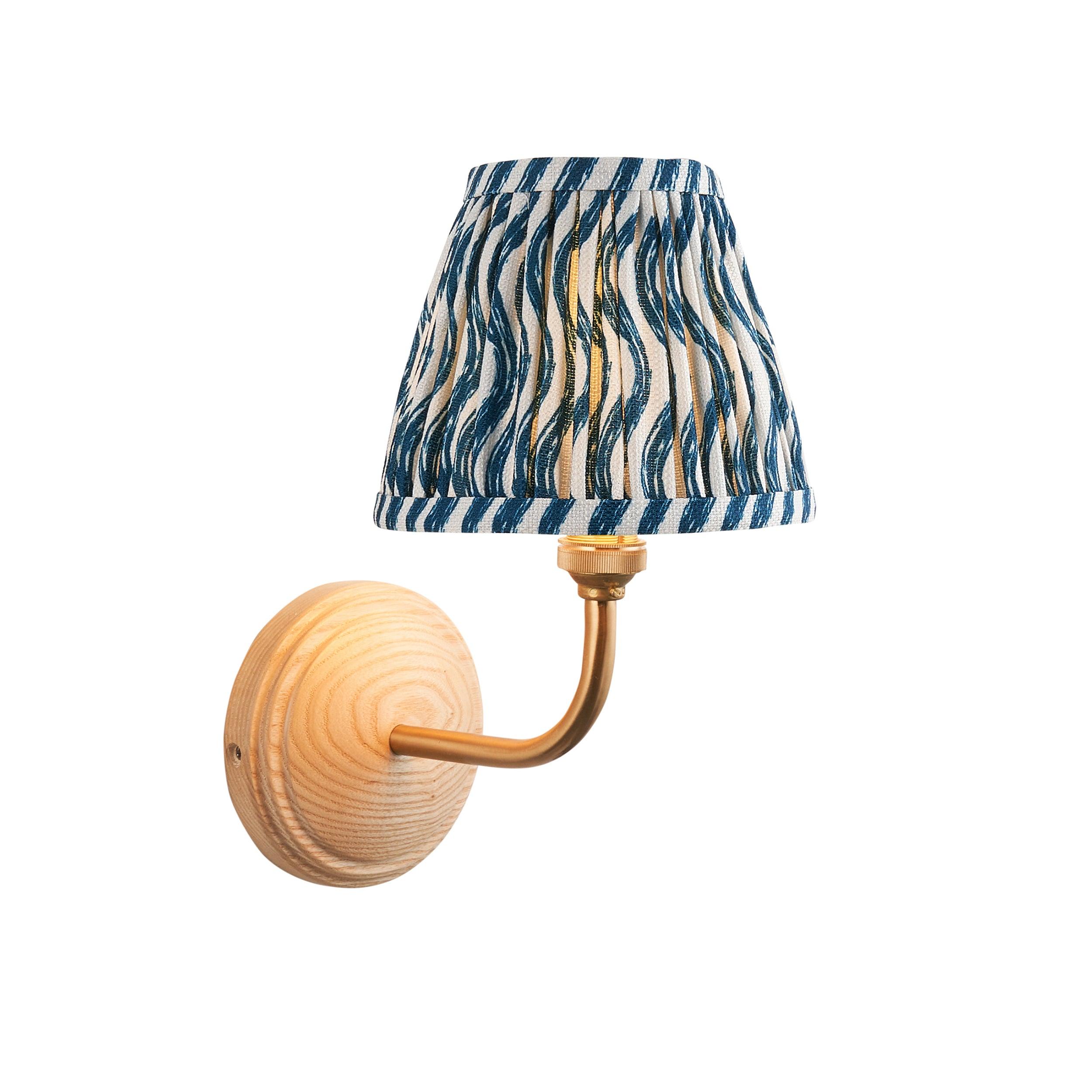 Wood Arc Wall Light & Ripple 16cm Marlin Blue Shade