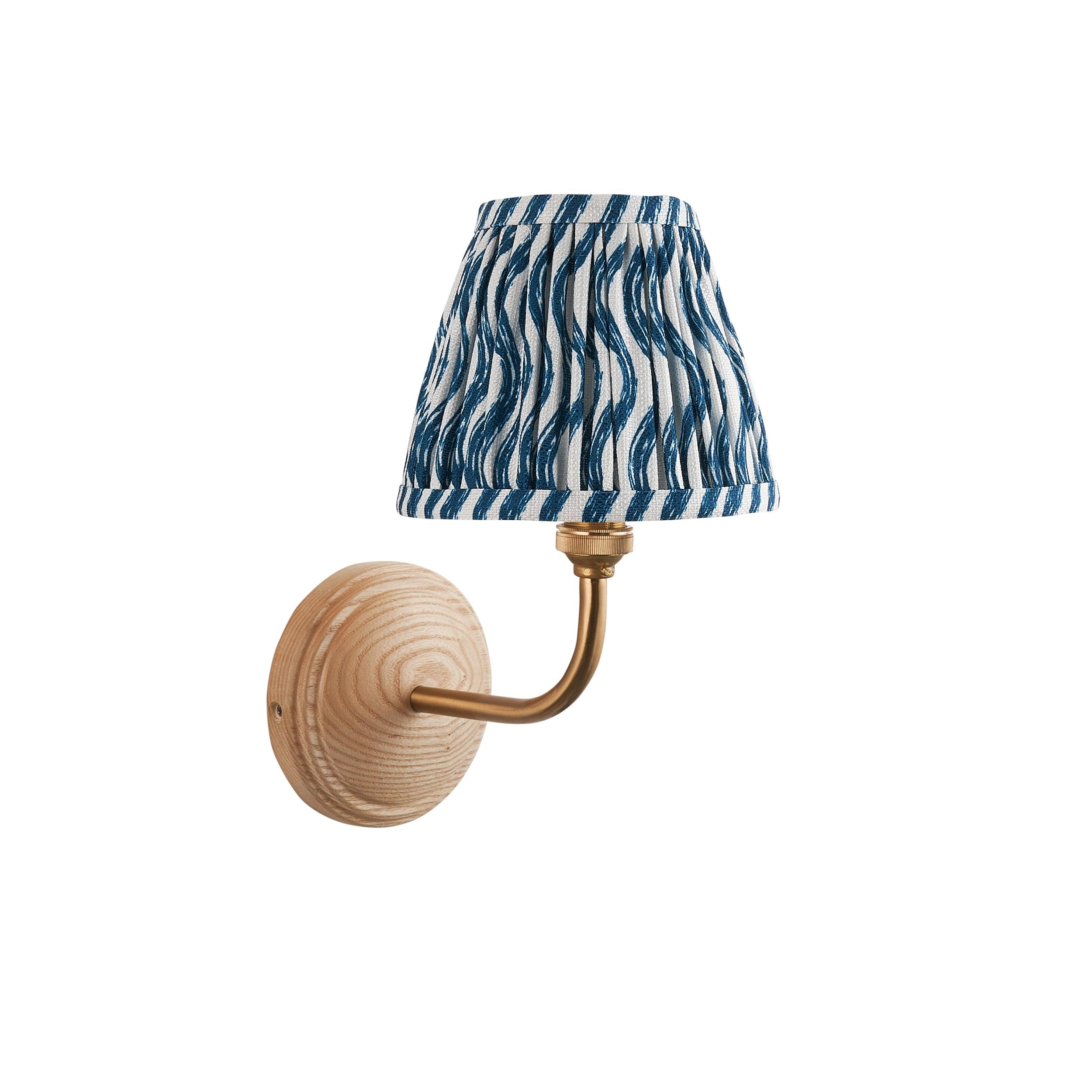 Wood Arc Wall Light & Ripple 16cm Marlin Blue Shade