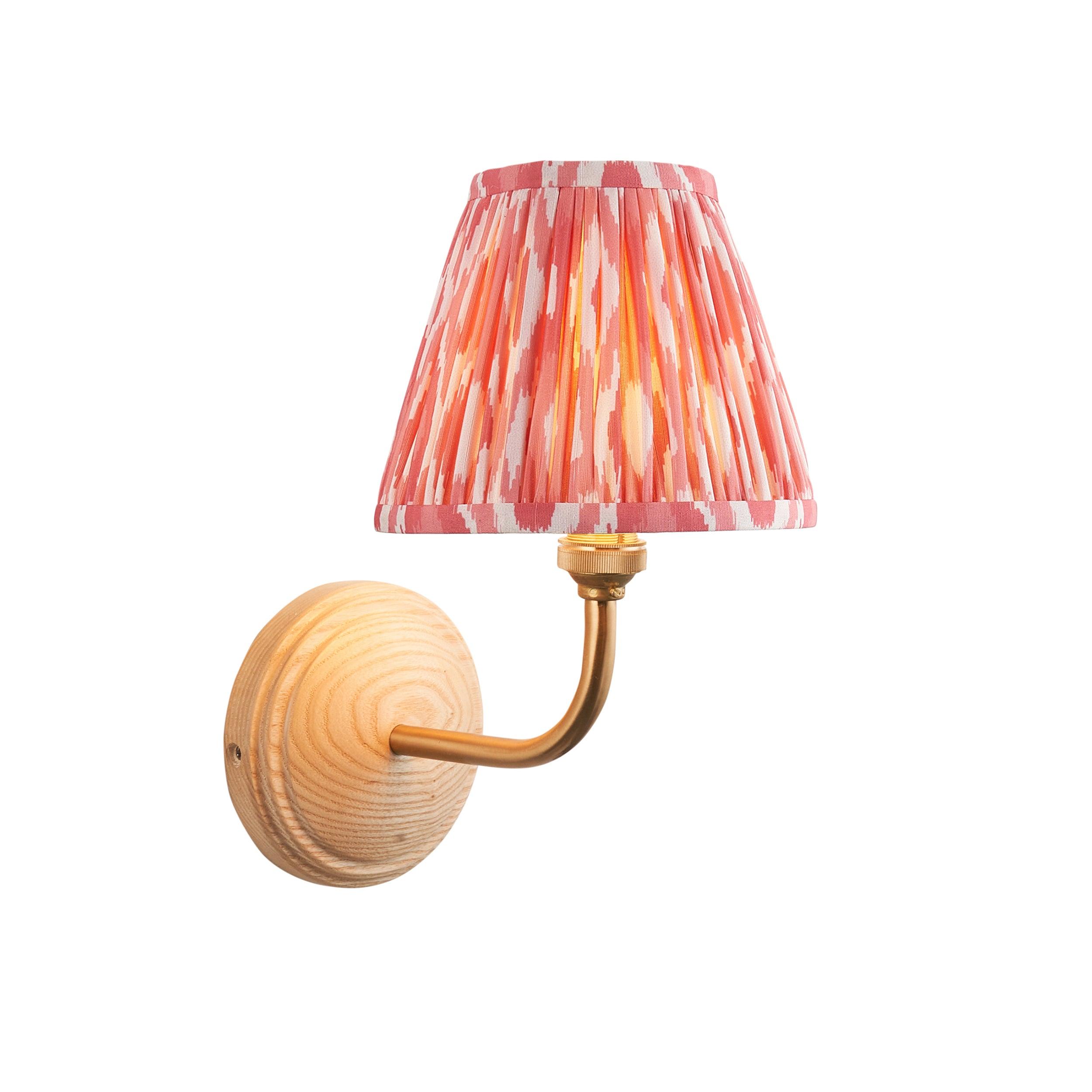 Wood Arc Wall Light & Ikat 16cm Coral Pink Shade
