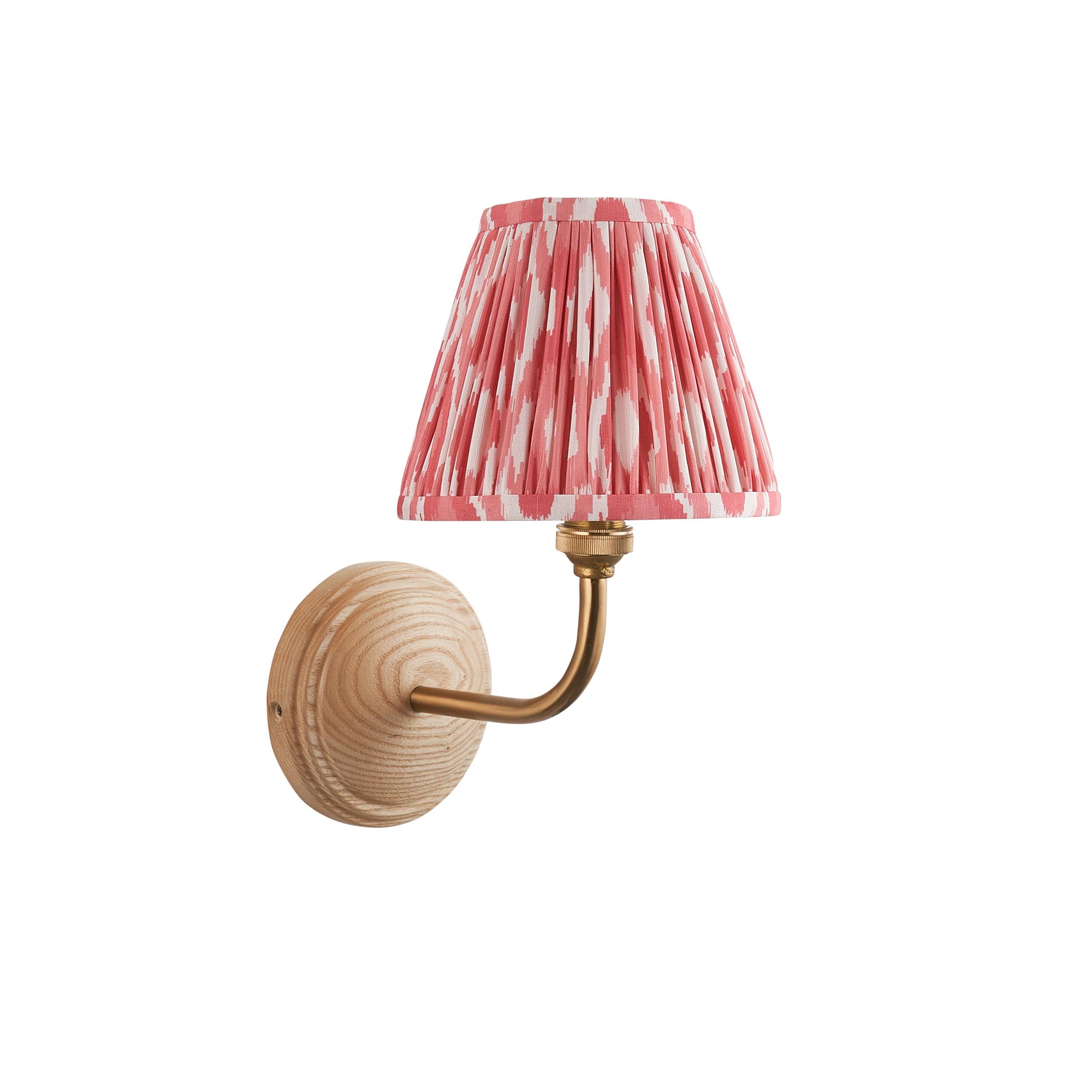 Wood Arc Wall Light & Ikat 16cm Coral Pink Shade