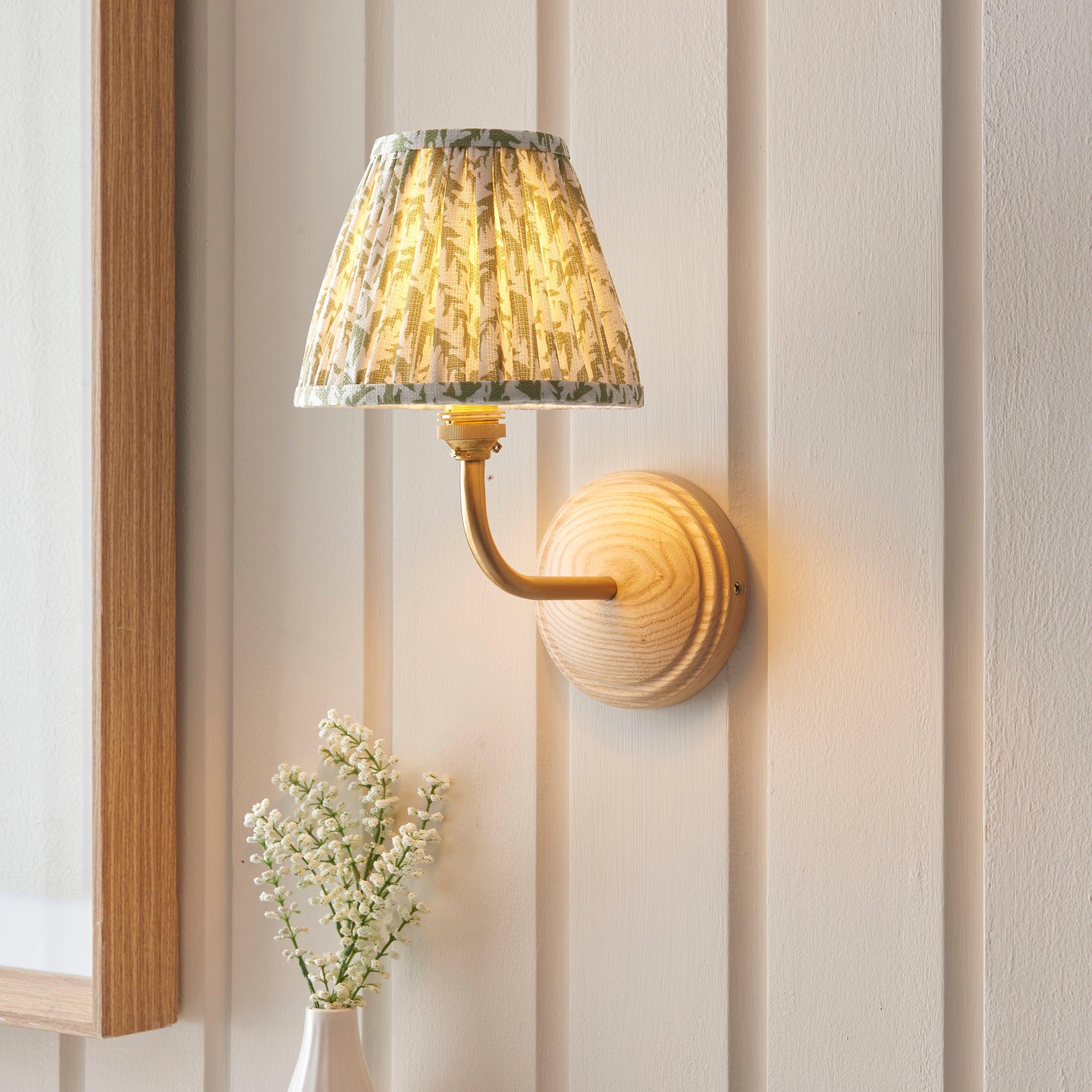 Wood Arc Wall Light & Leaf 16cm Herb Garden Green Shade