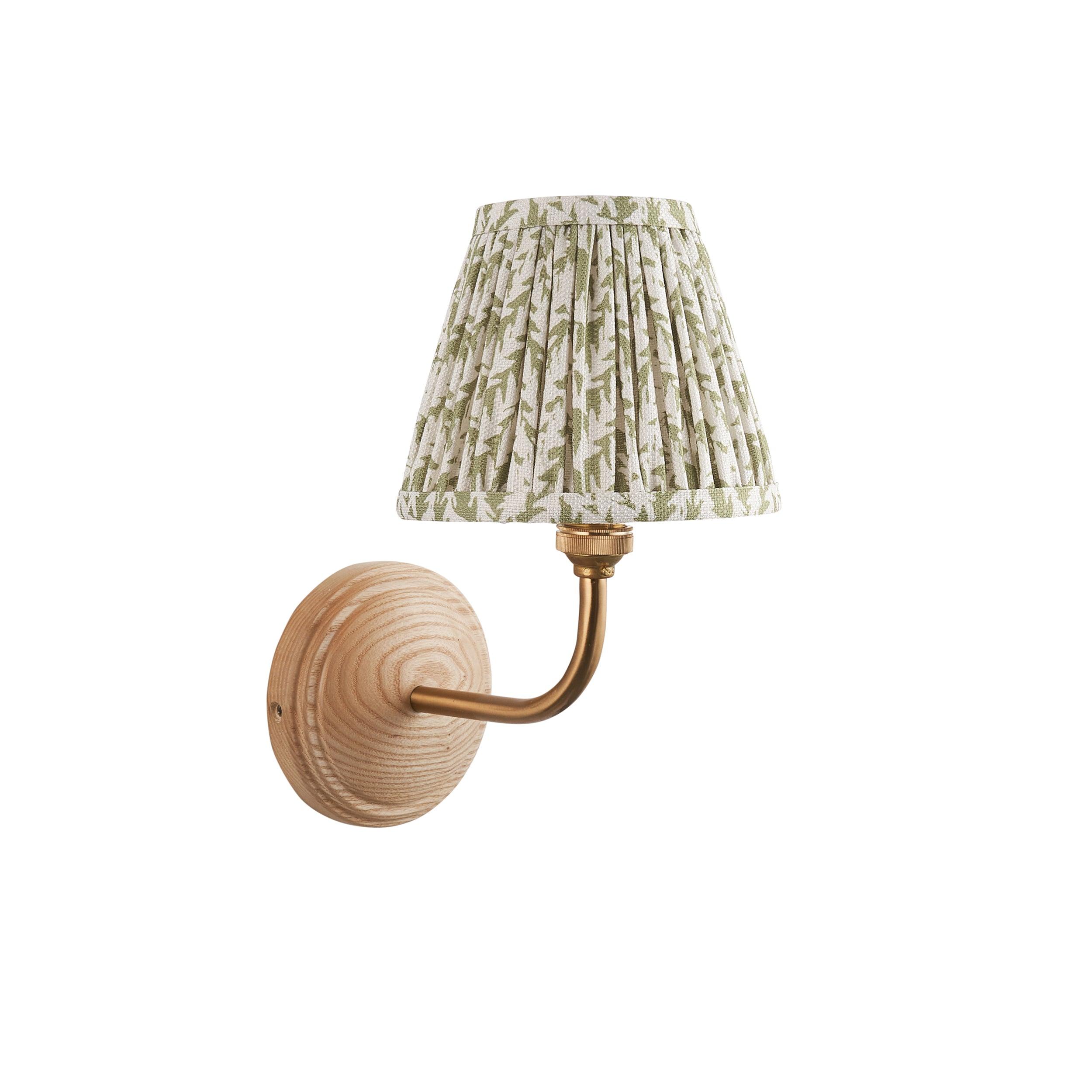 Wood Arc Wall Light & Leaf 16cm Herb Garden Green Shade