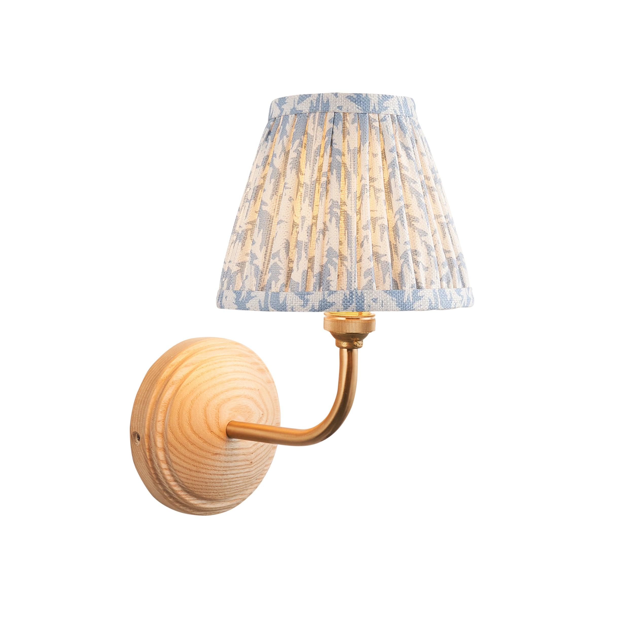 Wood Arc Wall Light & Leaf 16cm Shell Bay Blue Shade