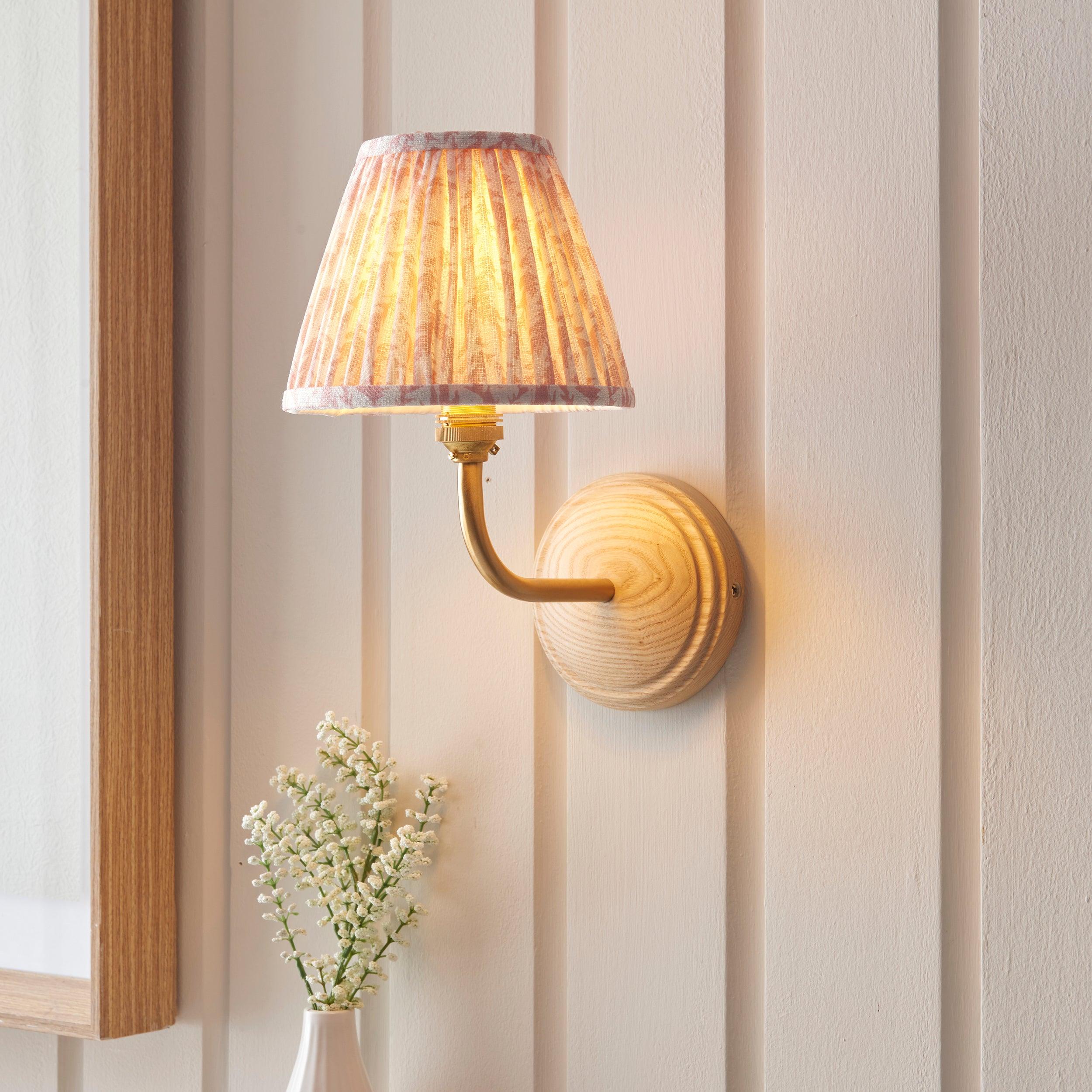 Wood Arc Wall Light & Leaf 16cm Peachy keen Shade