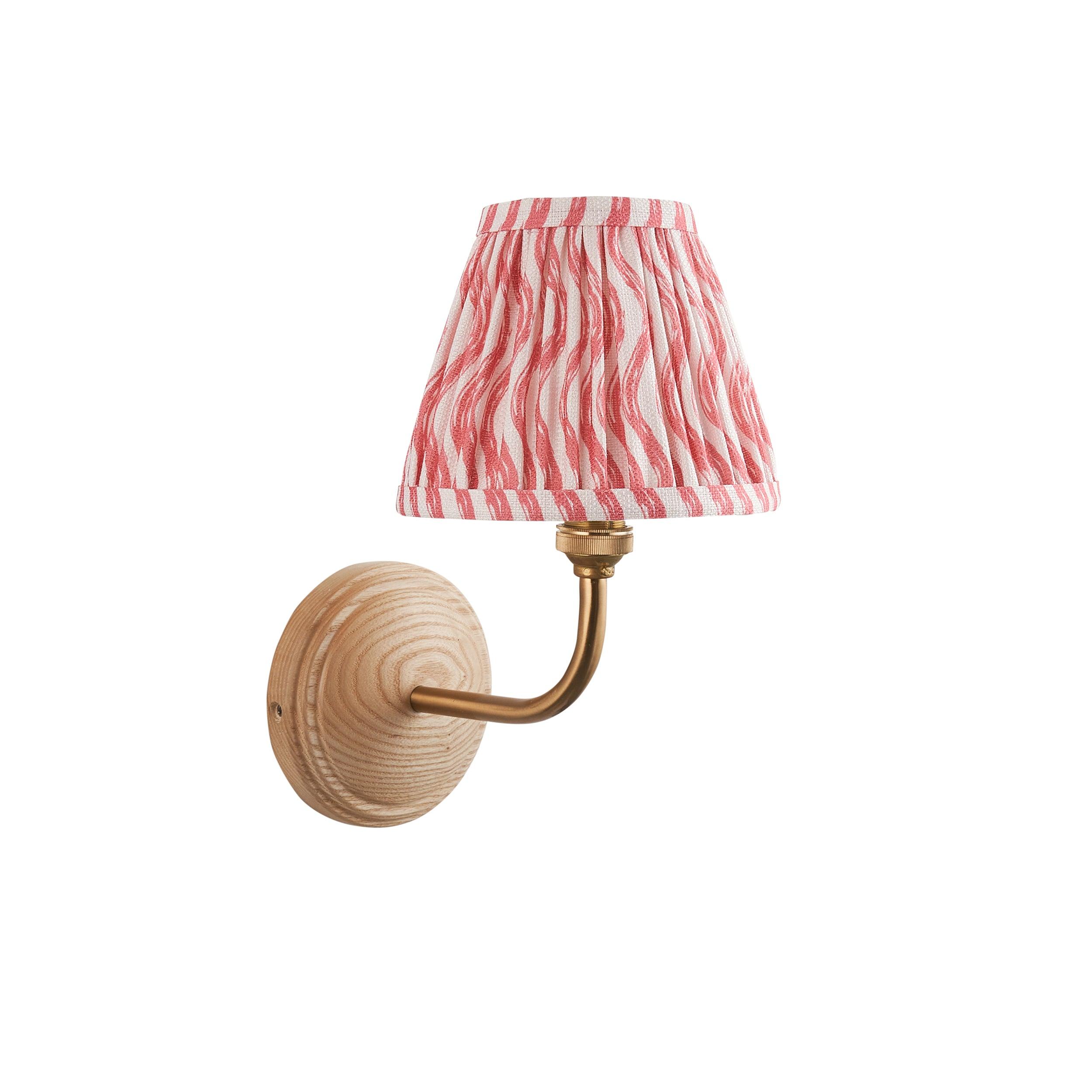 Wood Arc Wall Light & Ripple 16cm Coral Pink Shade