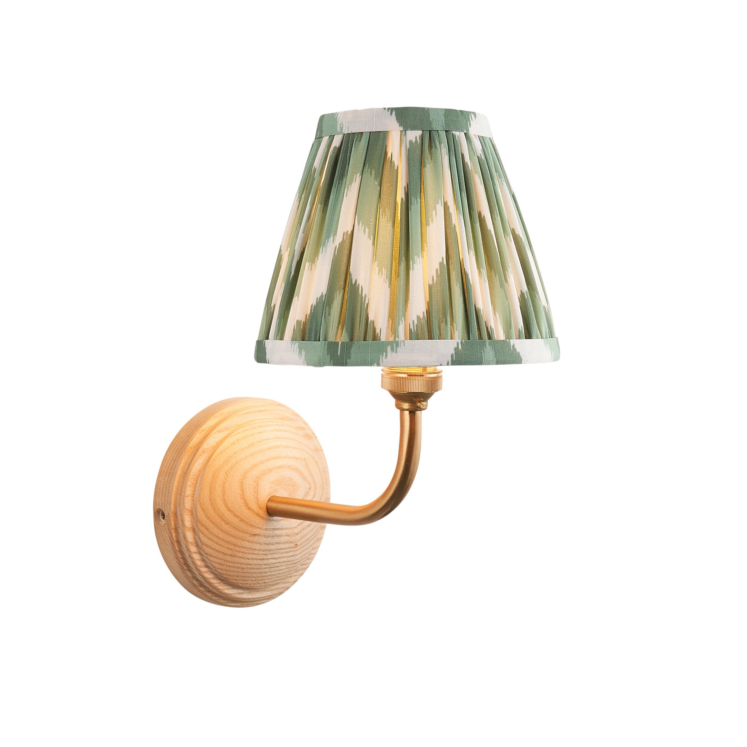 Wood Arc Wall Light & Zigzag 16cm Cotswold Green Shade