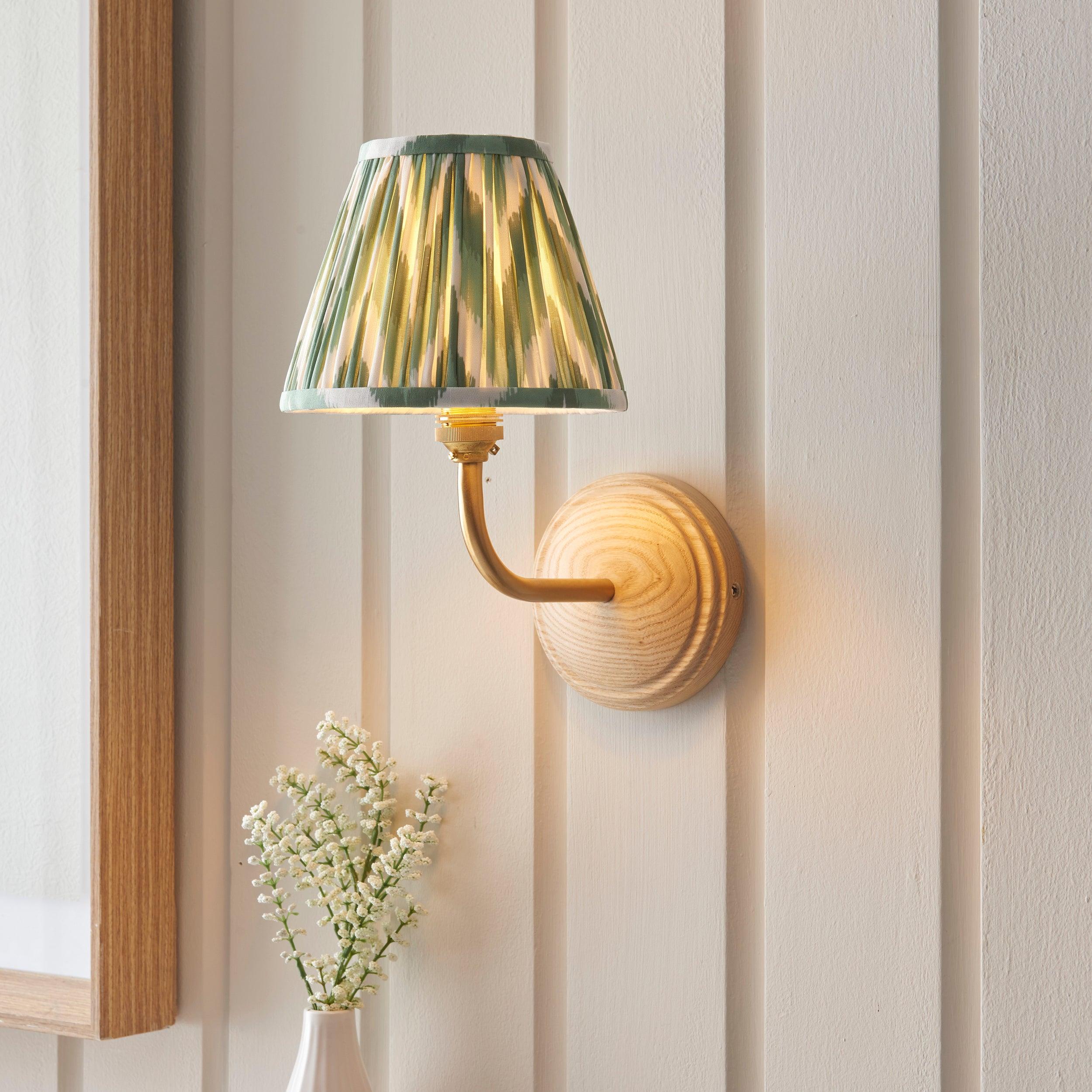 Wood Arc Wall Light & Zigzag 16cm Cotswold Green Shade