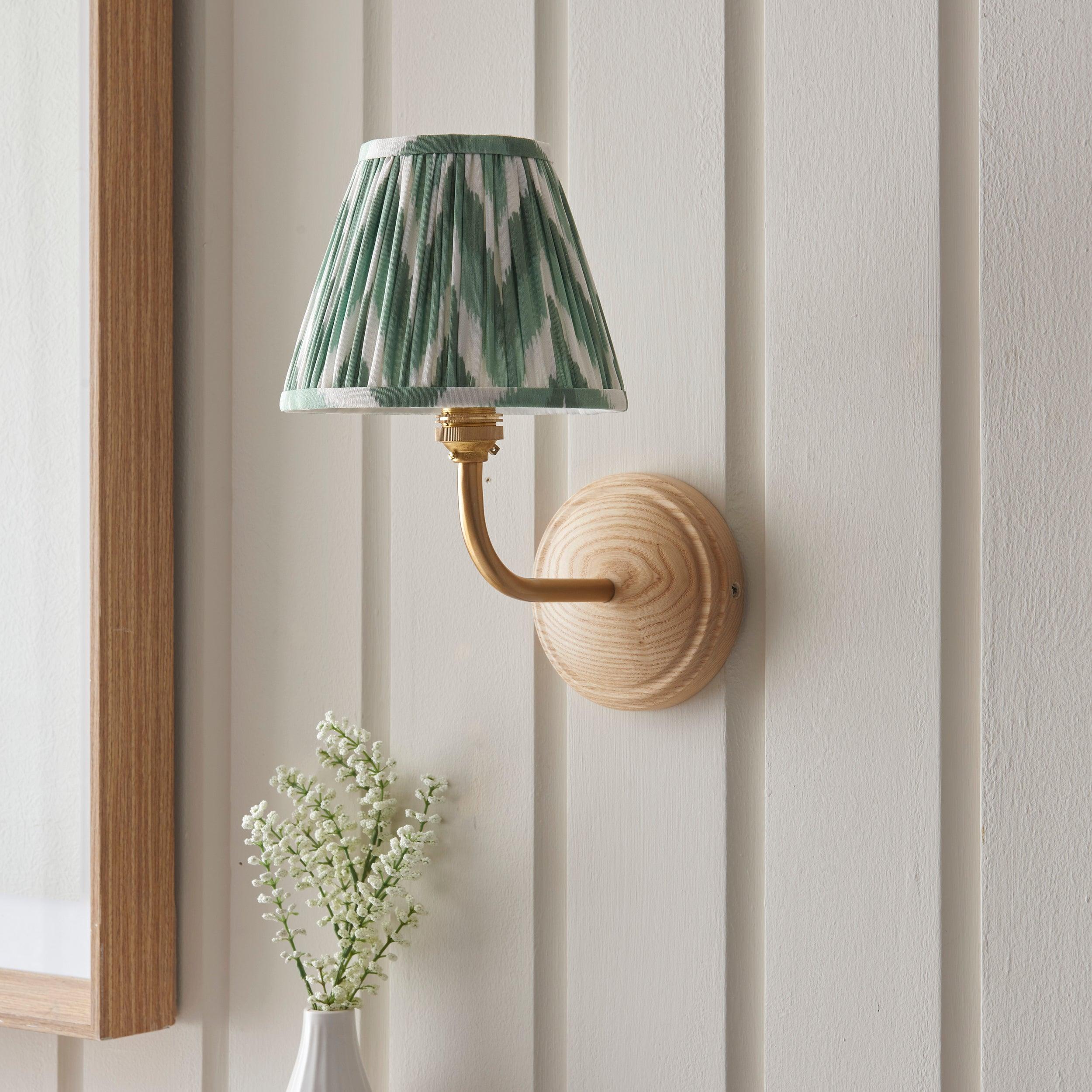 Wood Arc Wall Light & Zigzag 16cm Cotswold Green Shade
