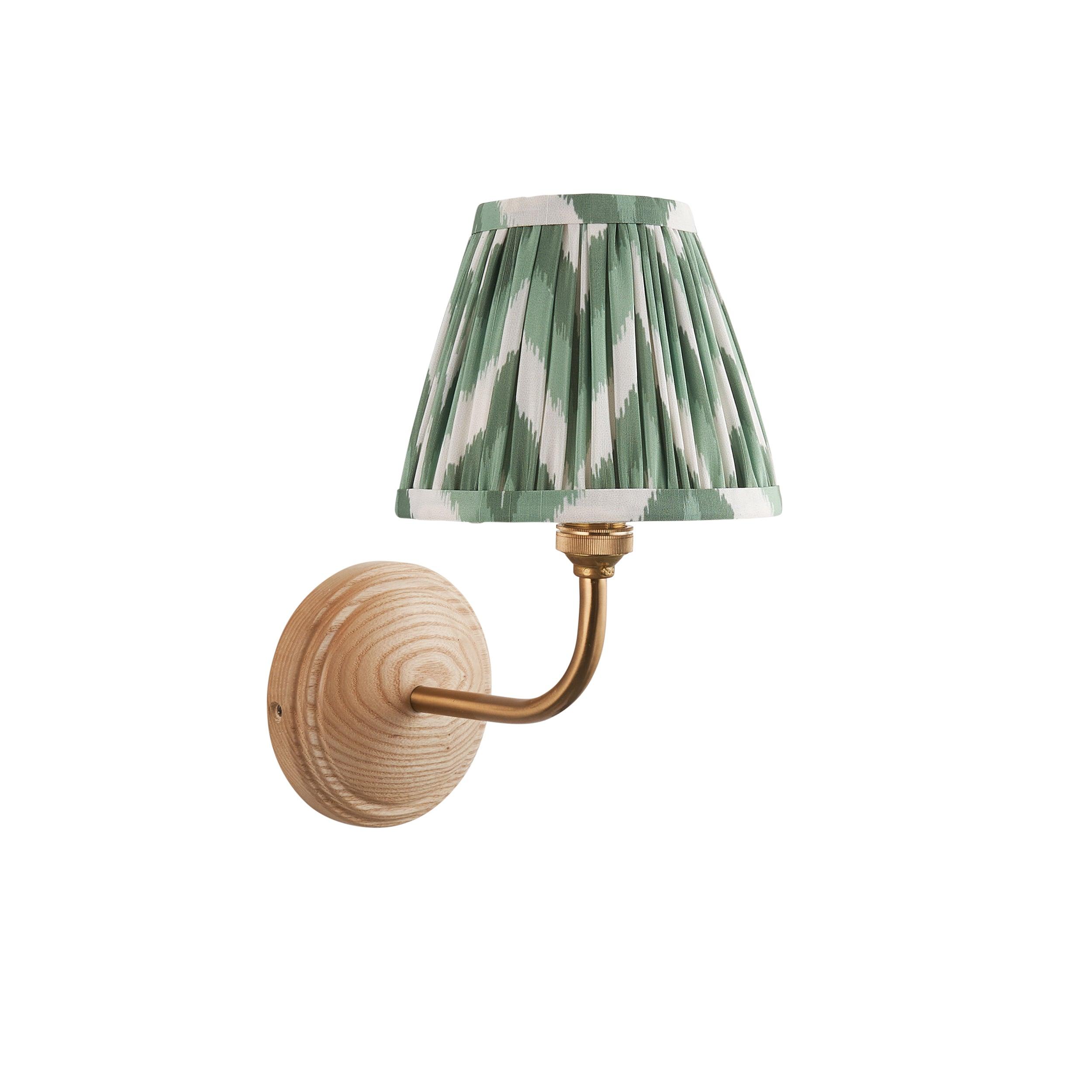 Wood Arc Wall Light & Zigzag 16cm Cotswold Green Shade