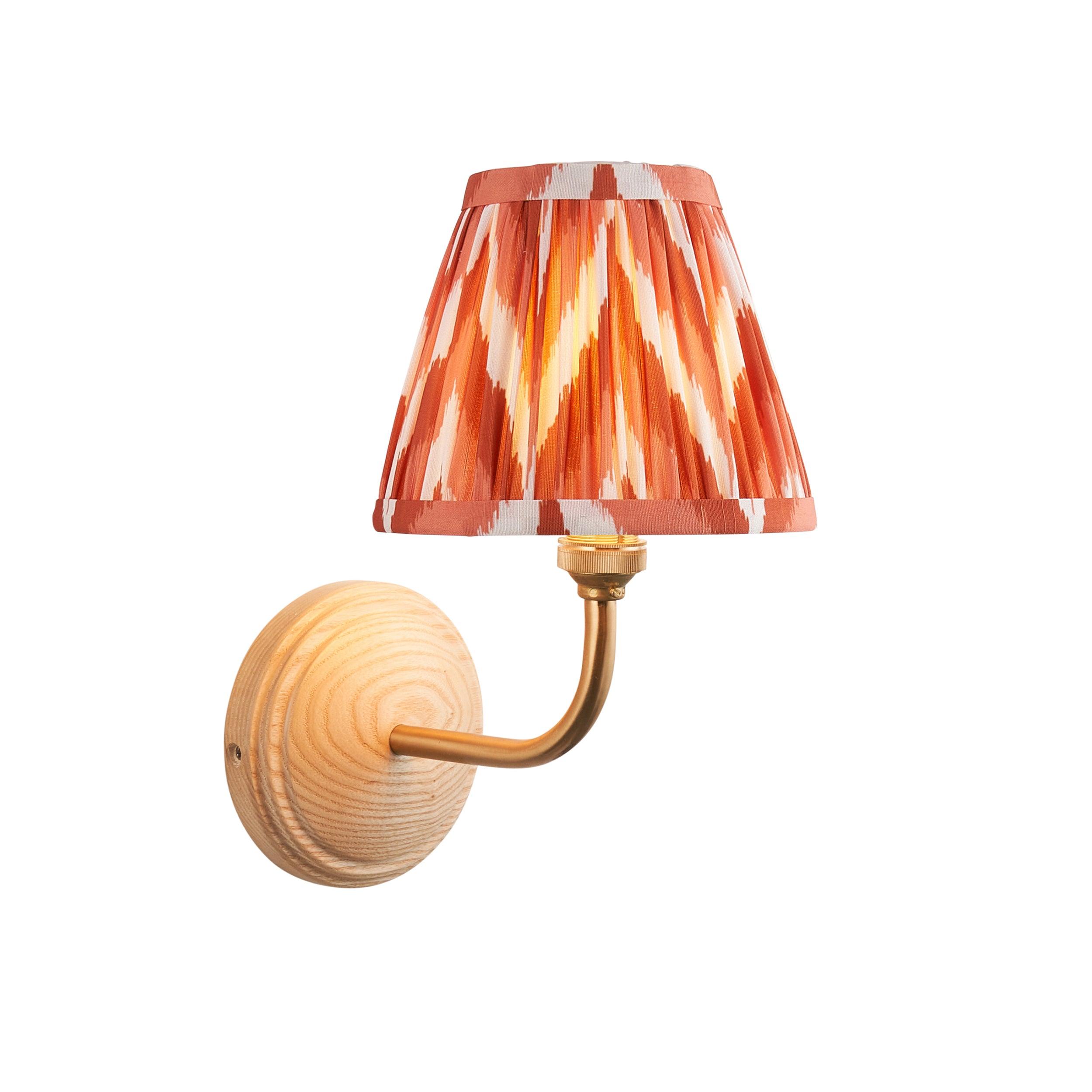 Wood Arc Wall Light & Zigzag 16cm Apricot Orange Shade