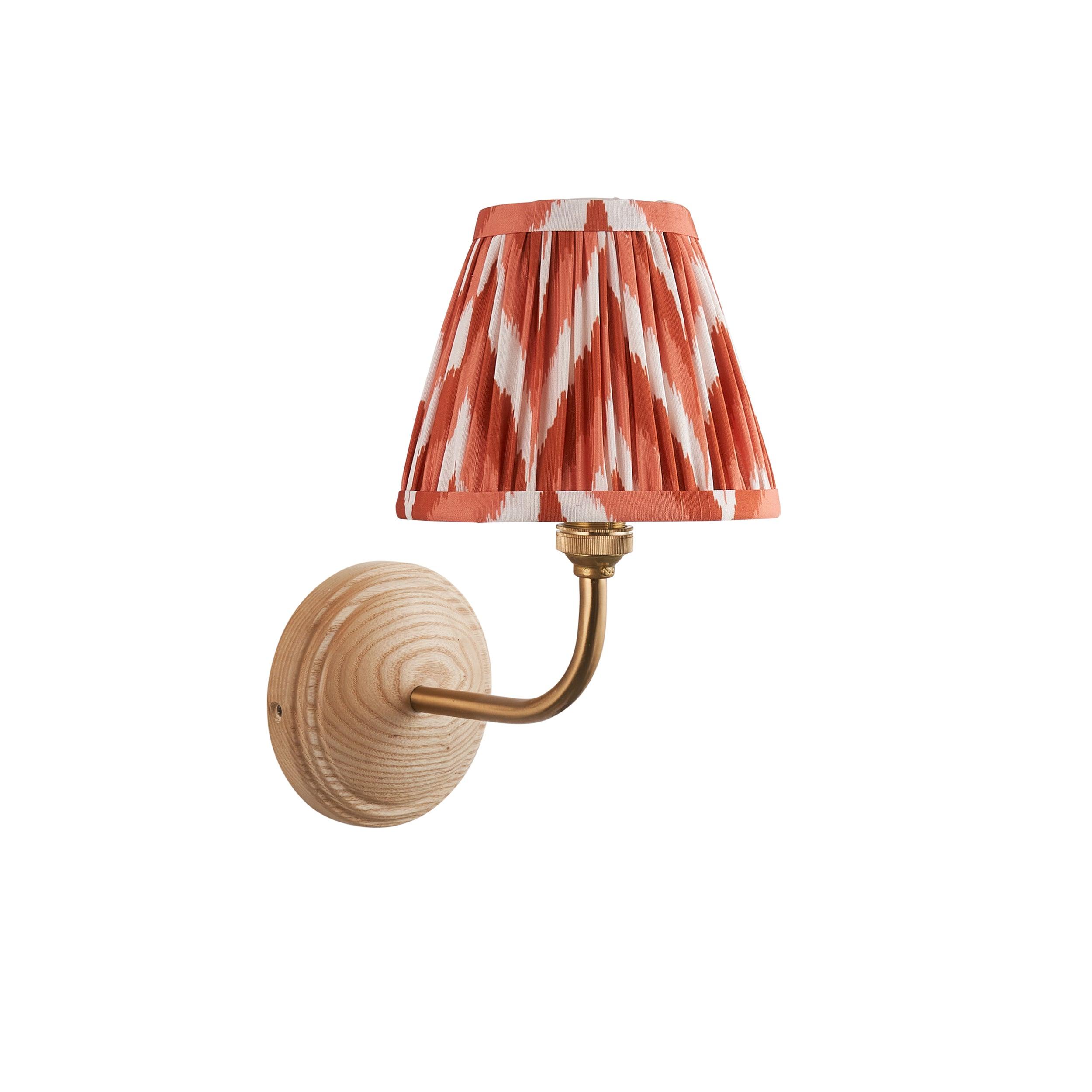 Wood Arc Wall Light & Zigzag 16cm Apricot Orange Shade