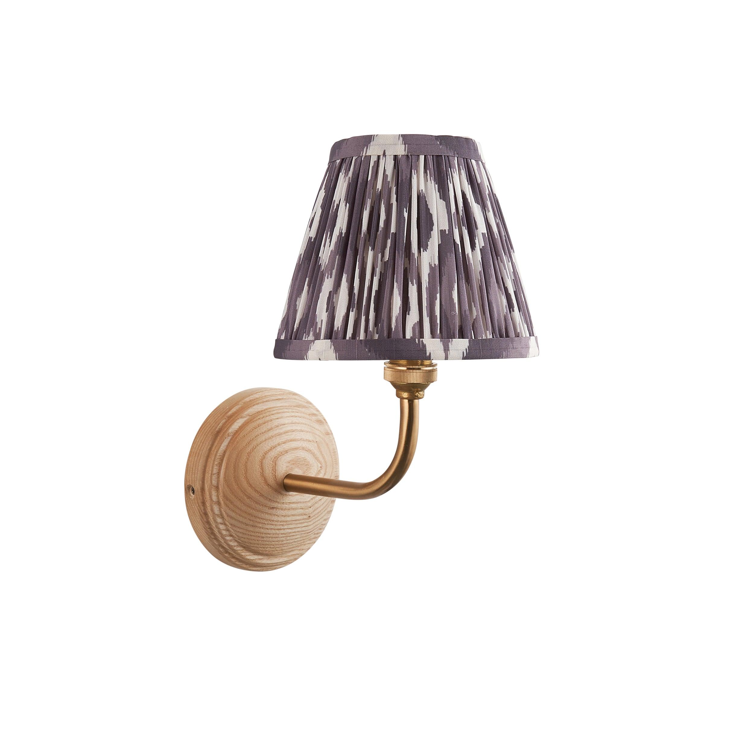 Wood Arc Wall Light & Ikat 16cm Pearl Grey Shade