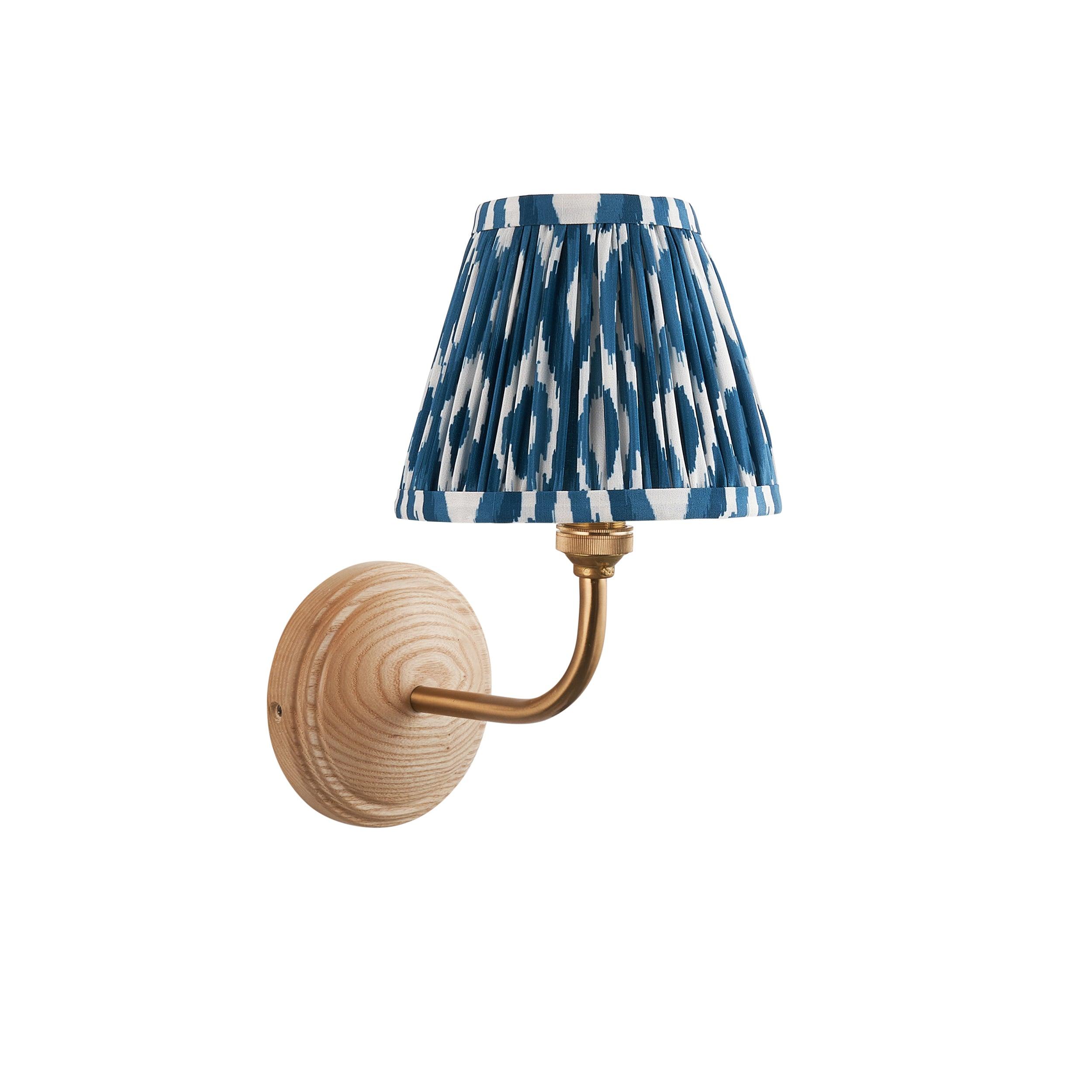 Wood Arc Wall Light & Ikat 16cm Marlin Blue Shade