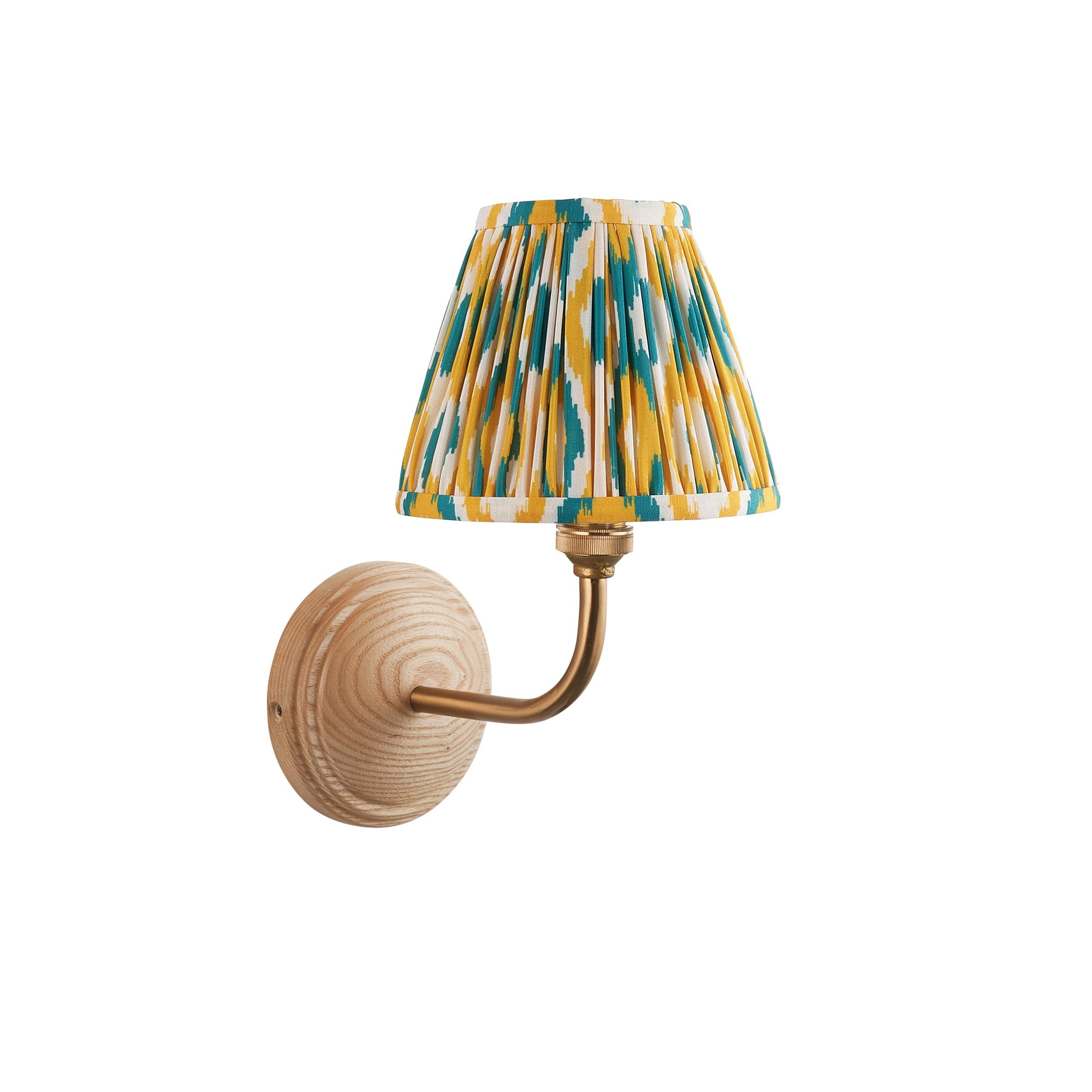 Wood Arc Wall Light & Ikat 16cm Yellow & Jade Shade