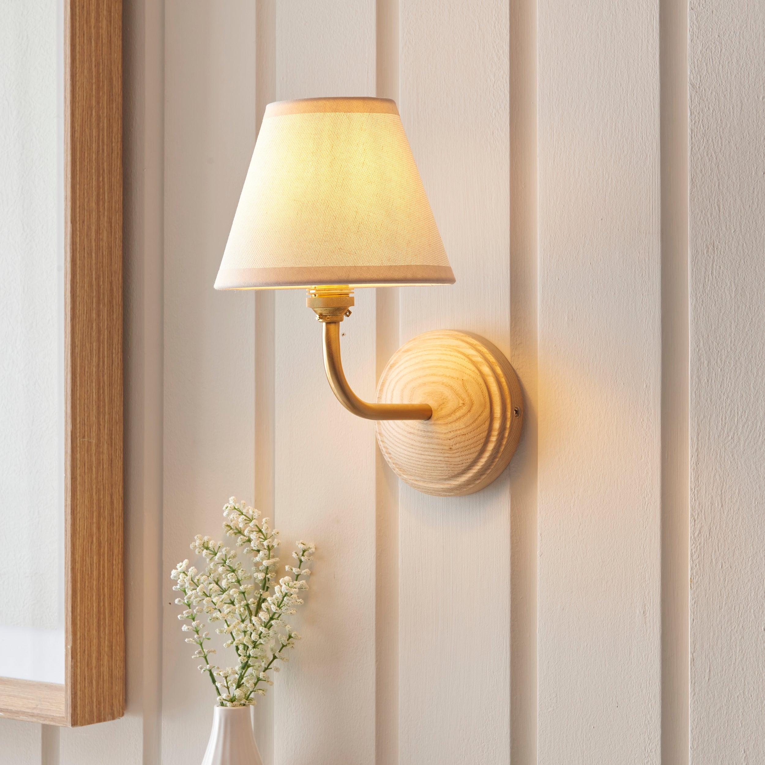 Wood Arc Wall Light & Ivy 16cm Vintage white Shade