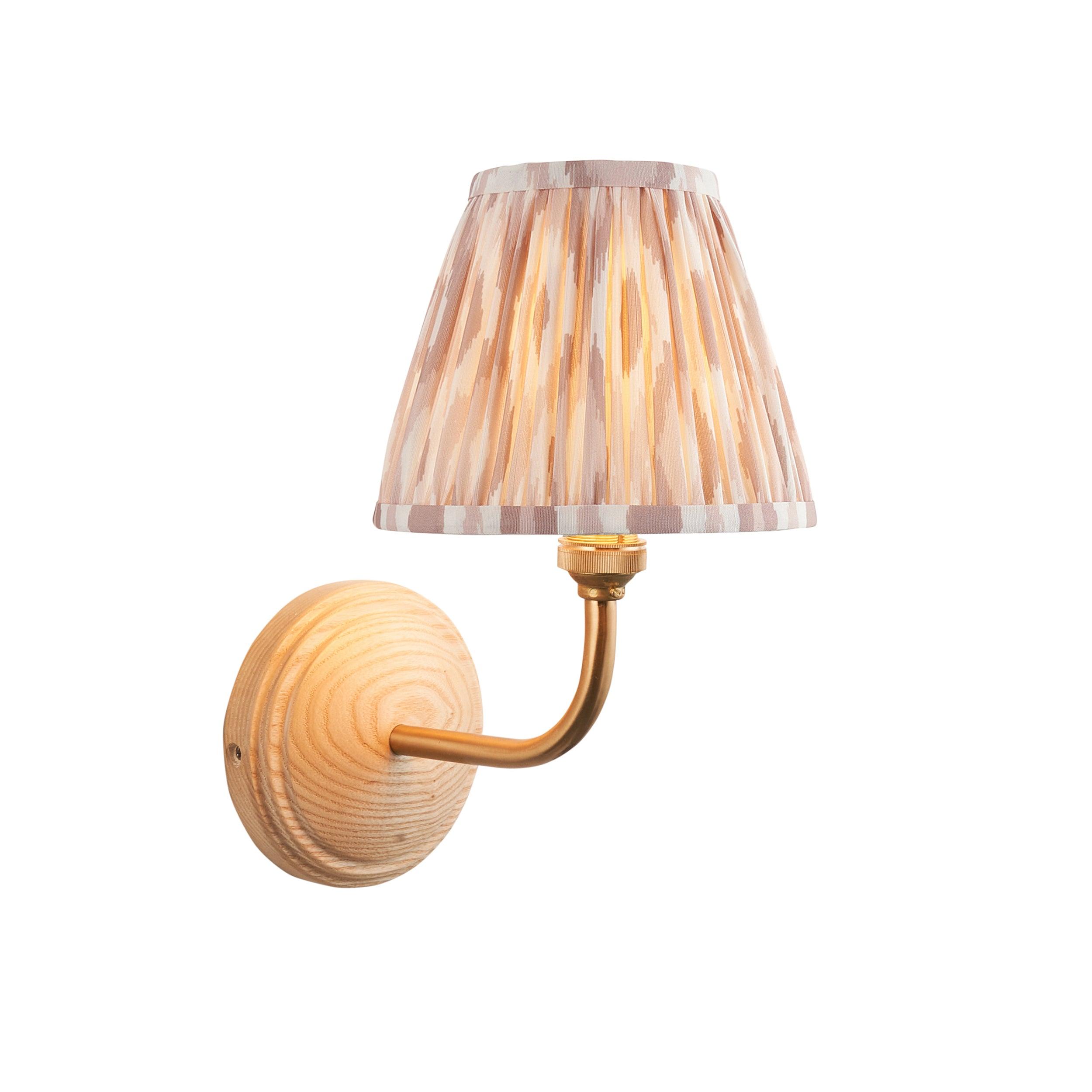 Wood Arc Wall Light & Ikat 16cm Neutral Shade