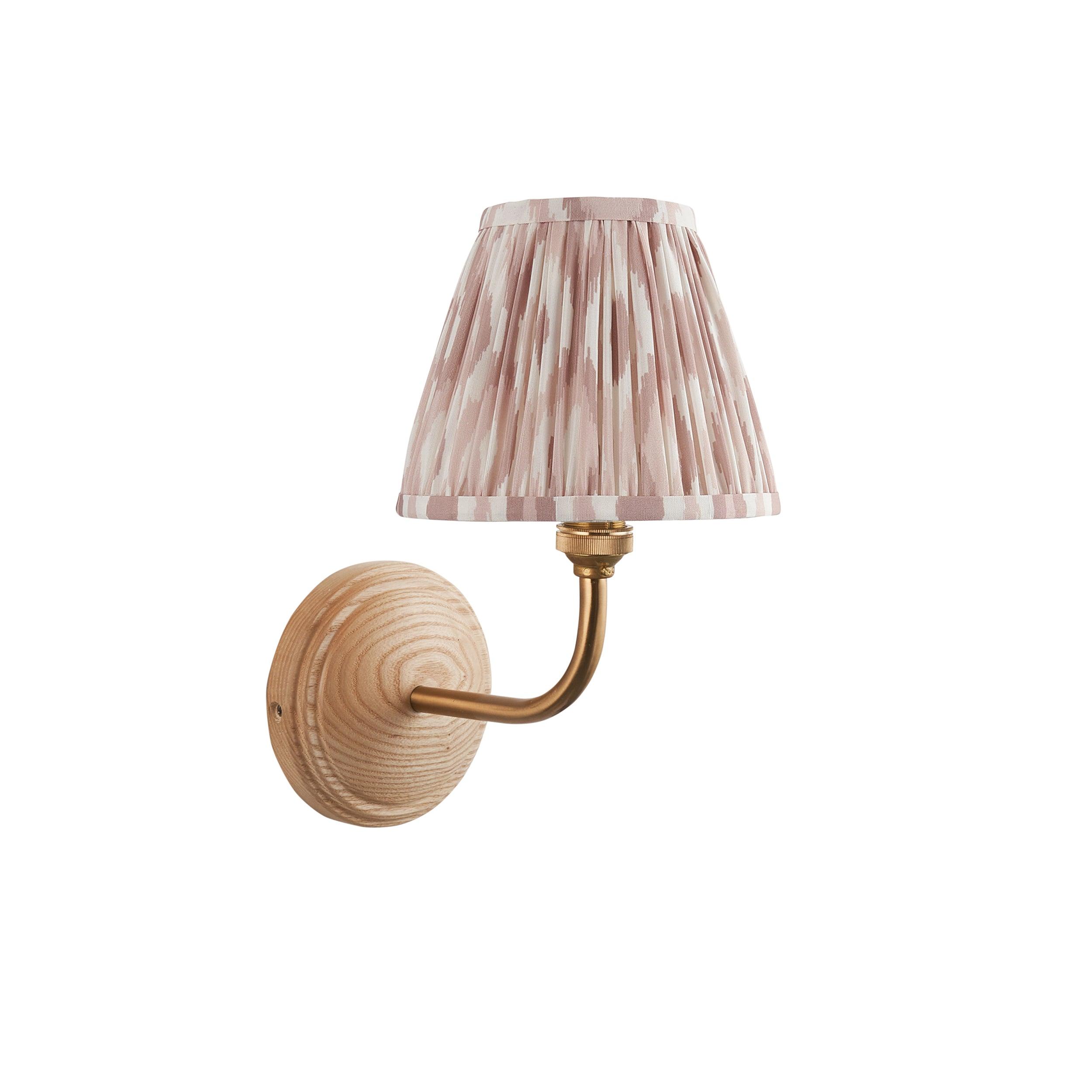 Wood Arc Wall Light & Ikat 16cm Neutral Shade