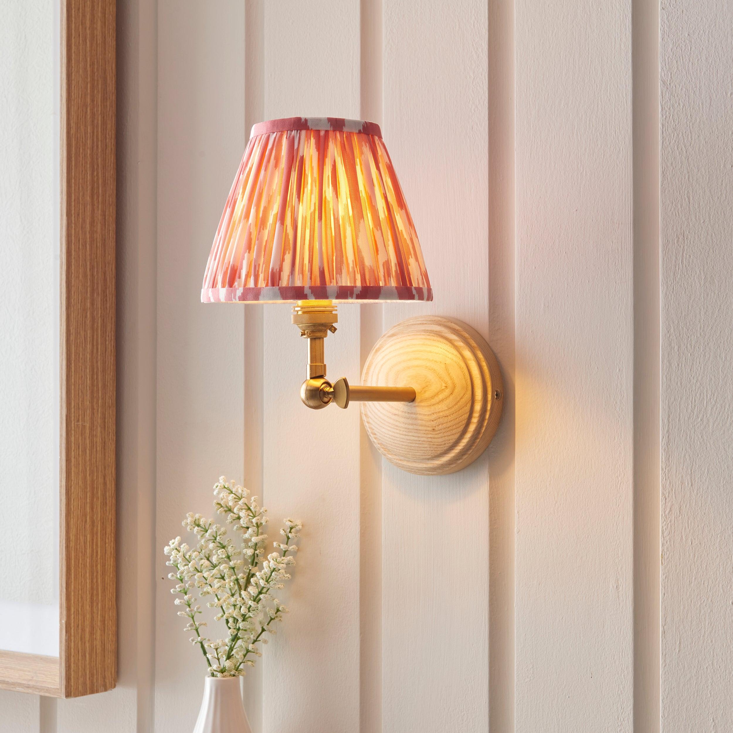 Wood Wing Wall Light & Ikat 16cm Coral Pink Shade