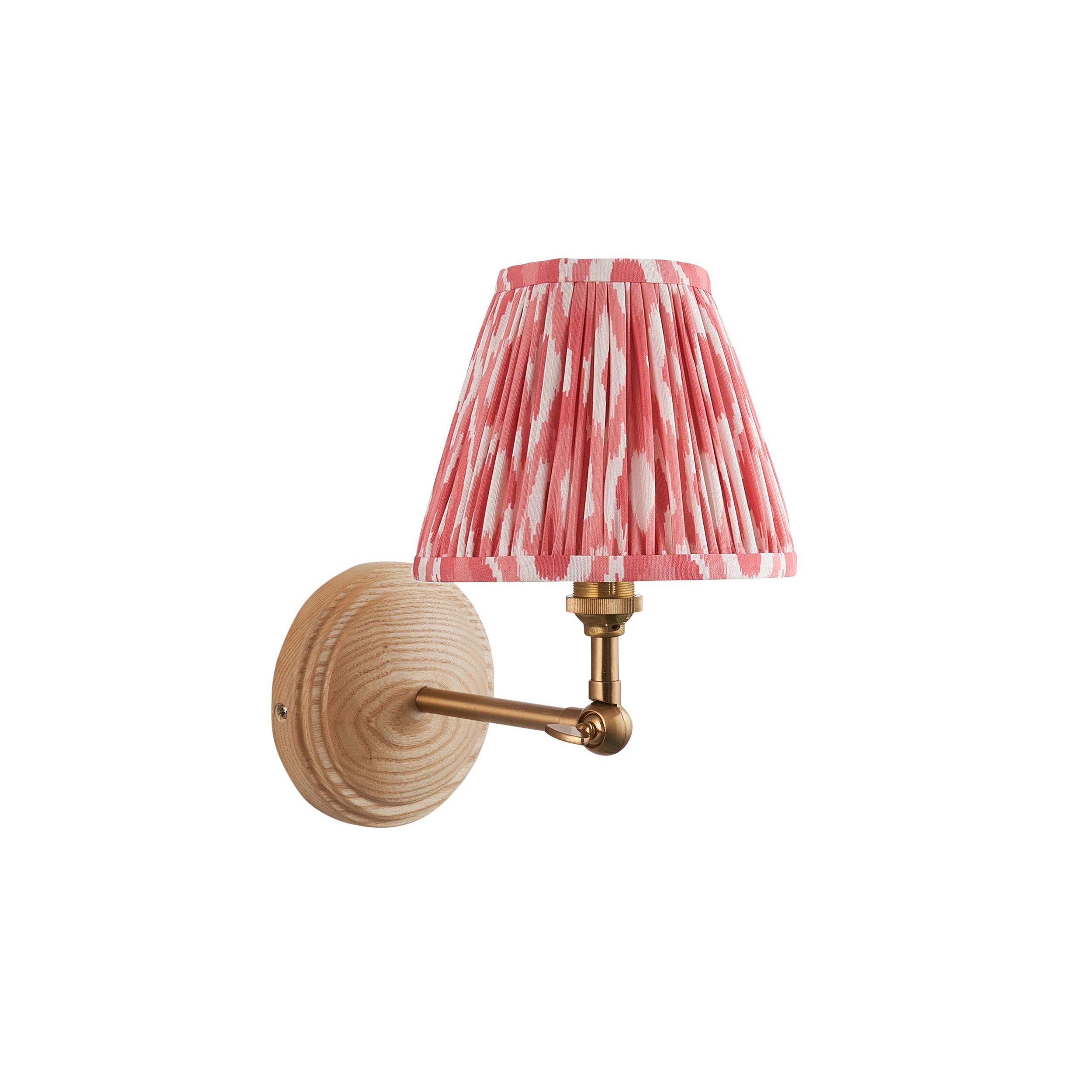 Wood Wing Wall Light & Ikat 16cm Coral Pink Shade
