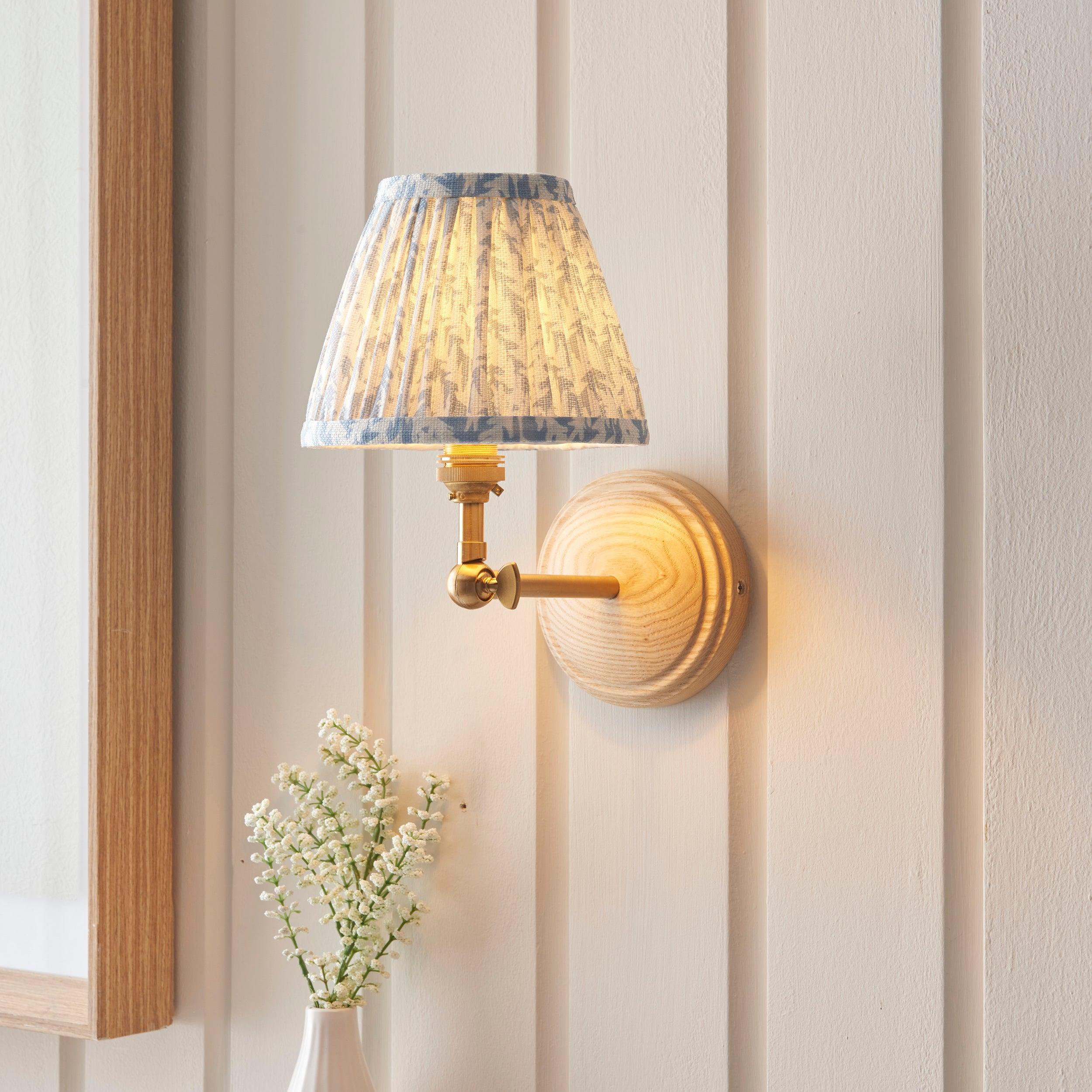 Wood Wing Wall Light & Leaf 16cm Shell Bay Blue Shade