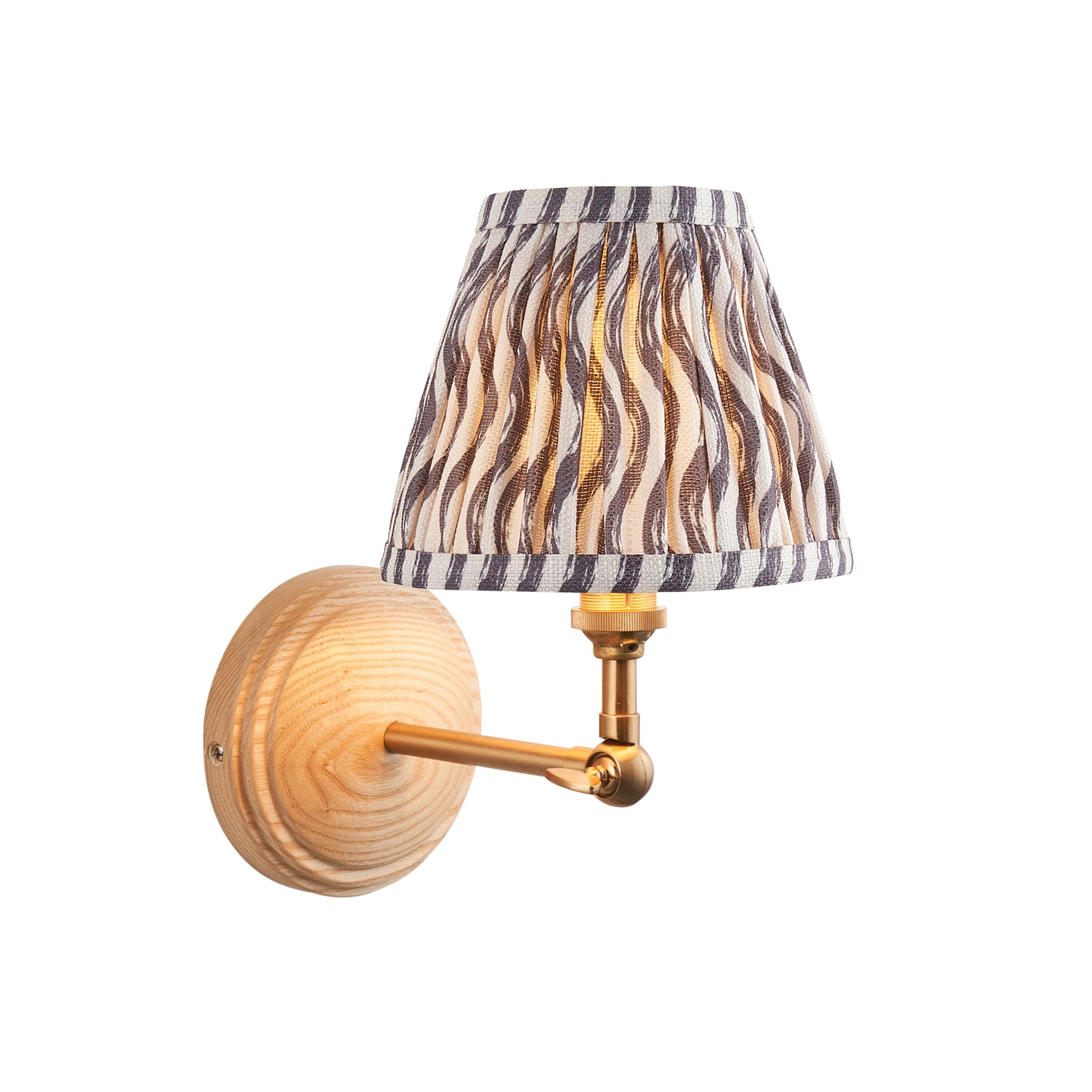 Wood Wing Wall Light & Ripple 16cm Pearl Grey Shade