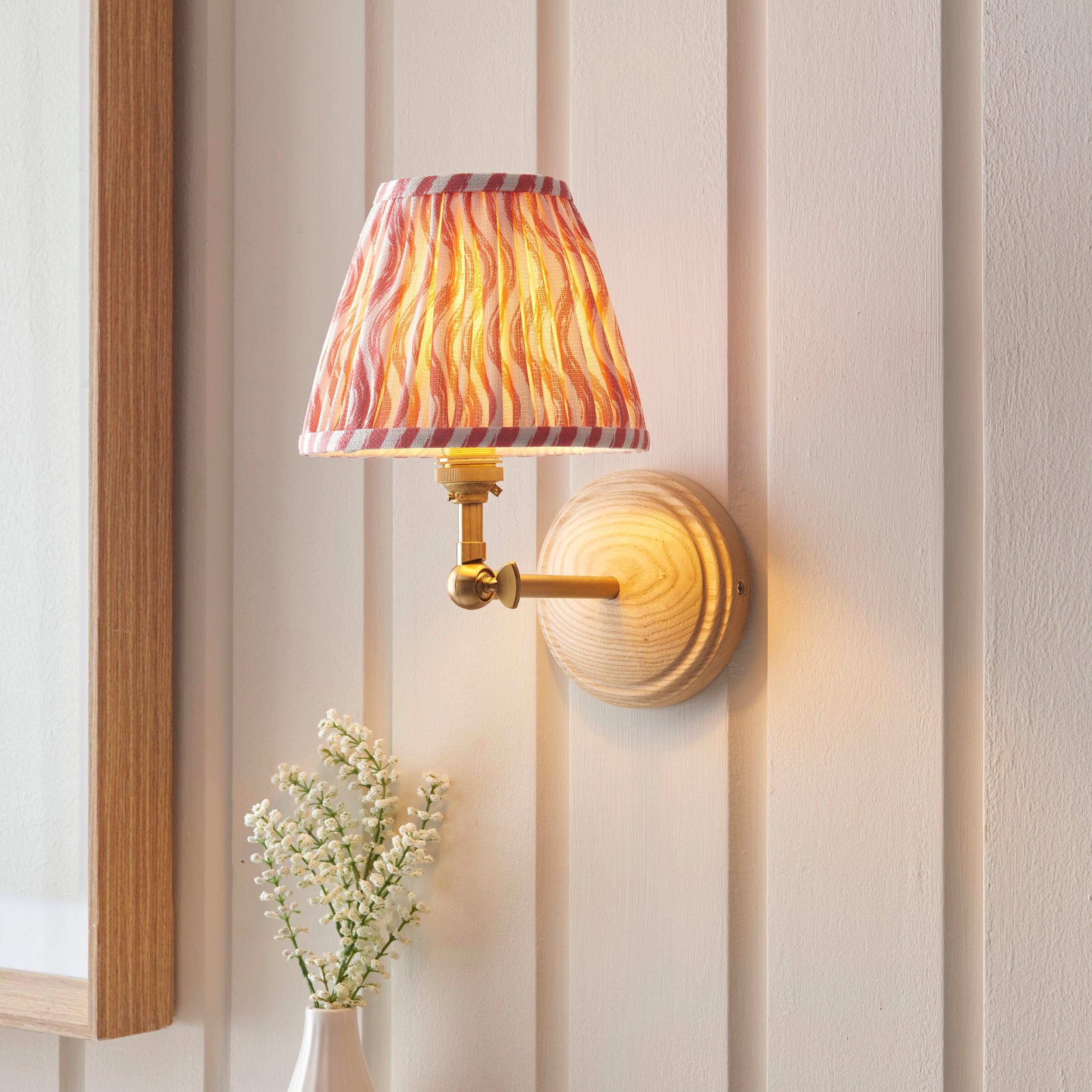 Wood Wing Wall Light & Ripple 16cm Coral Pink Shade