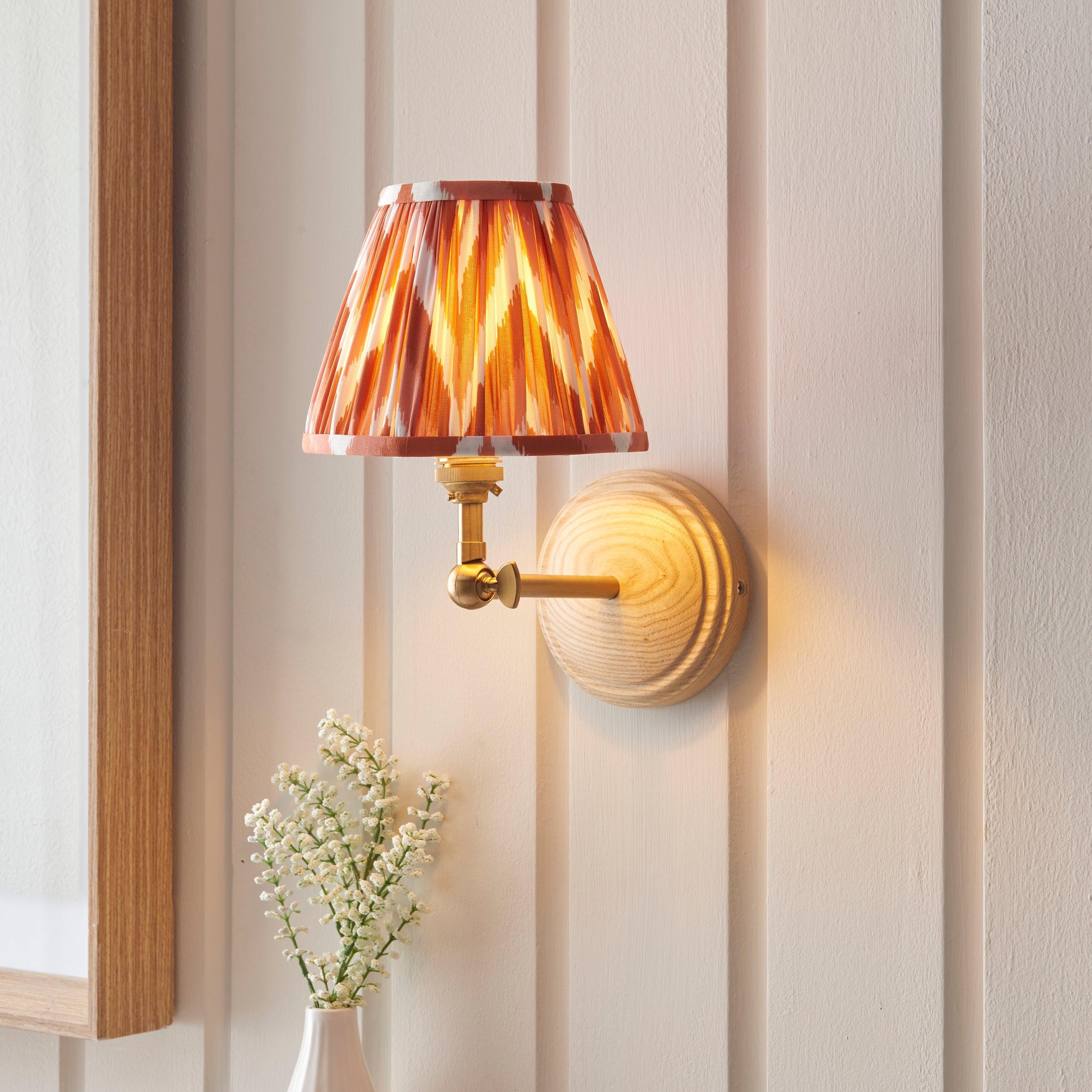 Wood Wing Wall Light & Zigzag 16cm Apricot Orange Shade