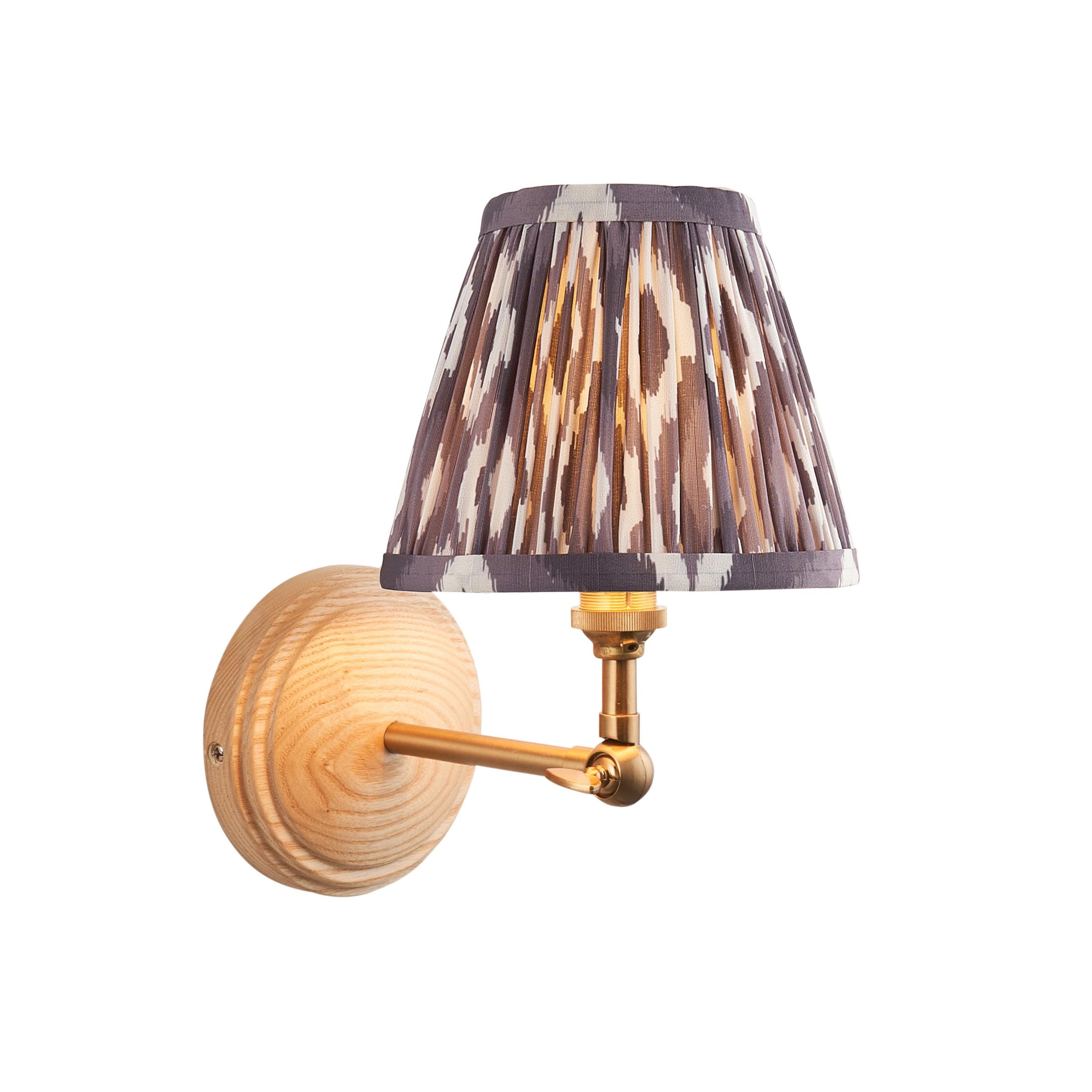 Wood Wing Wall Light & Ikat 16cm Pearl Grey Shade