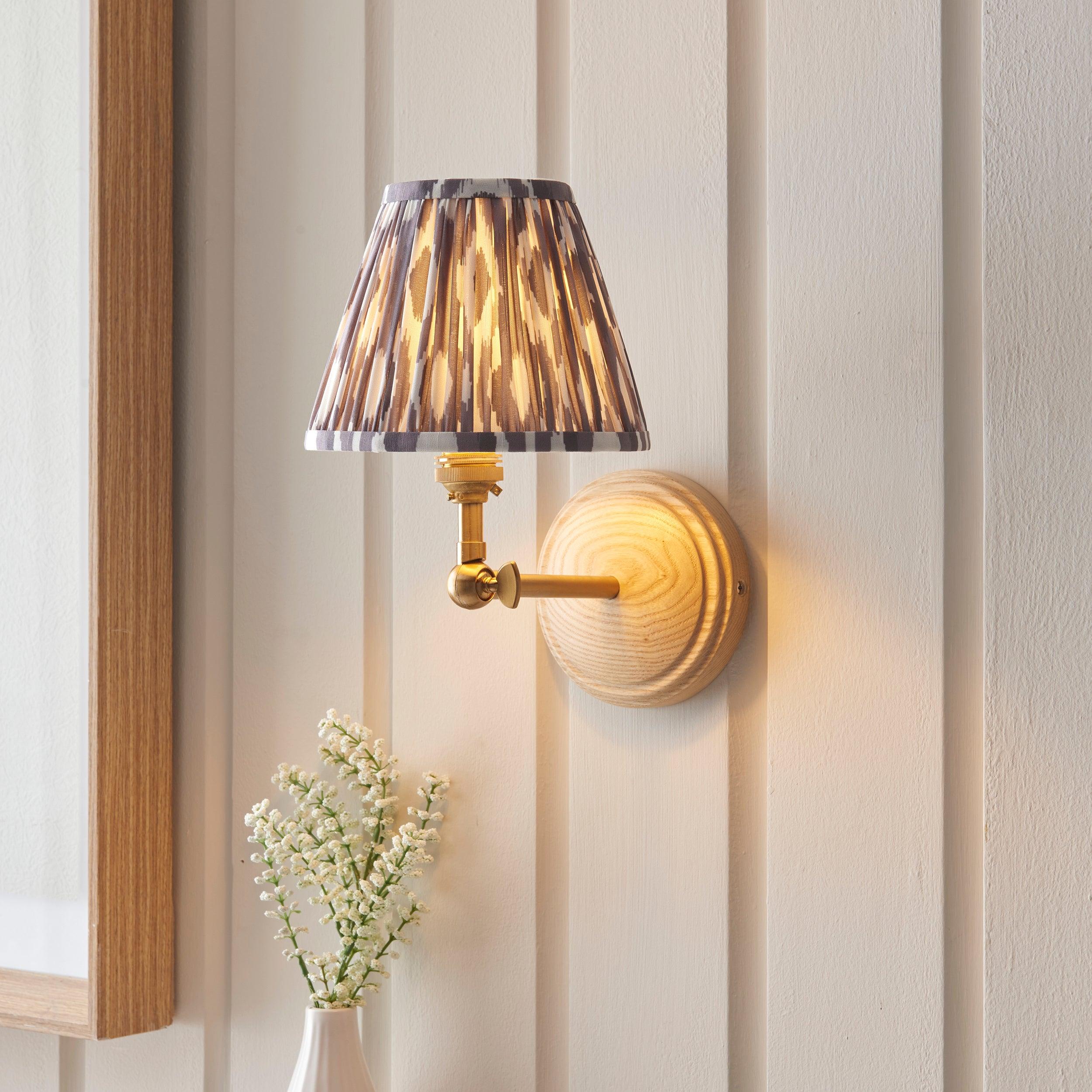 Wood Wing Wall Light & Ikat 16cm Pearl Grey Shade