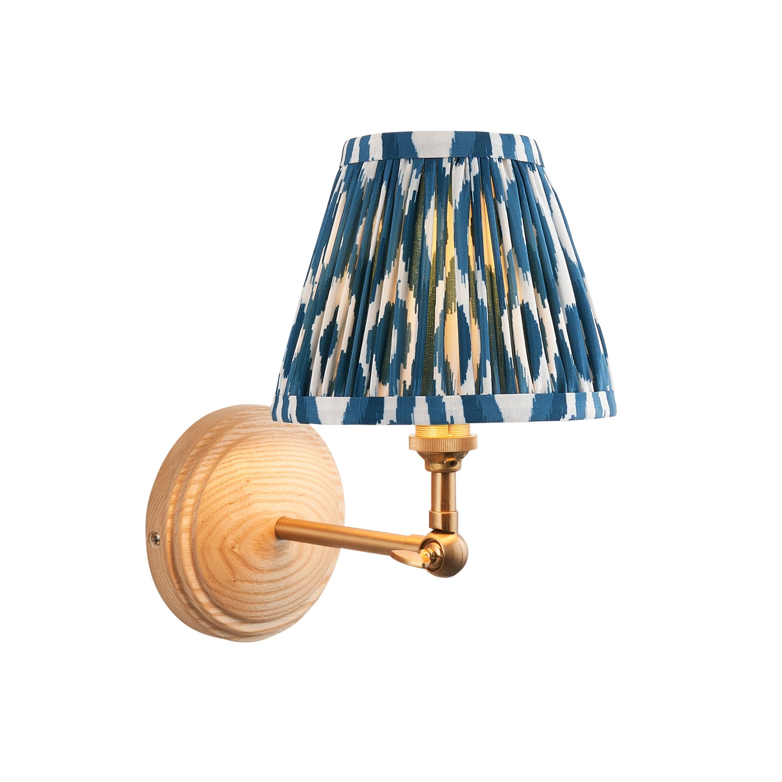 Wood Wing Wall Light & Ikat 16cm Marlin Blue Shade