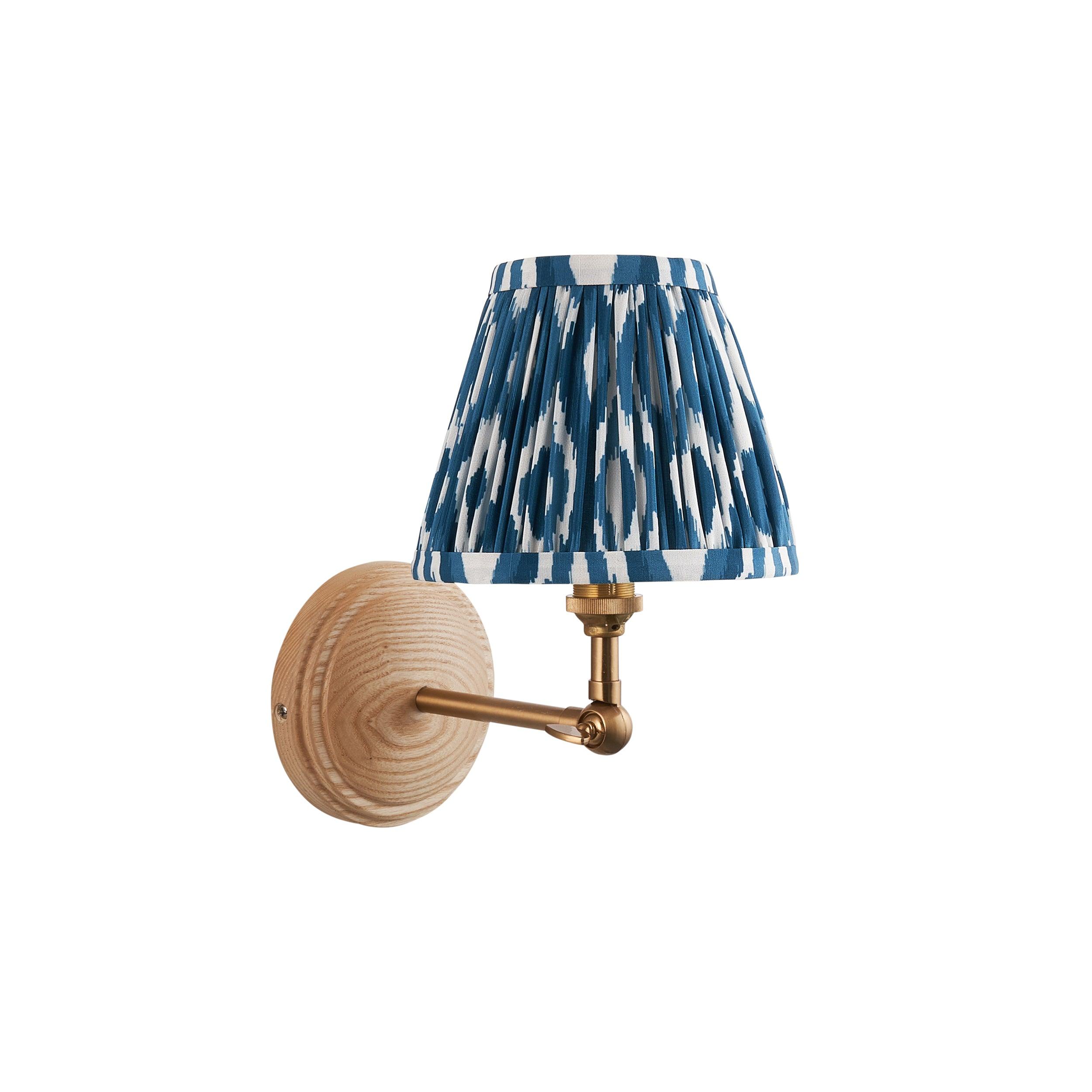 Wood Wing Wall Light & Ikat 16cm Marlin Blue Shade